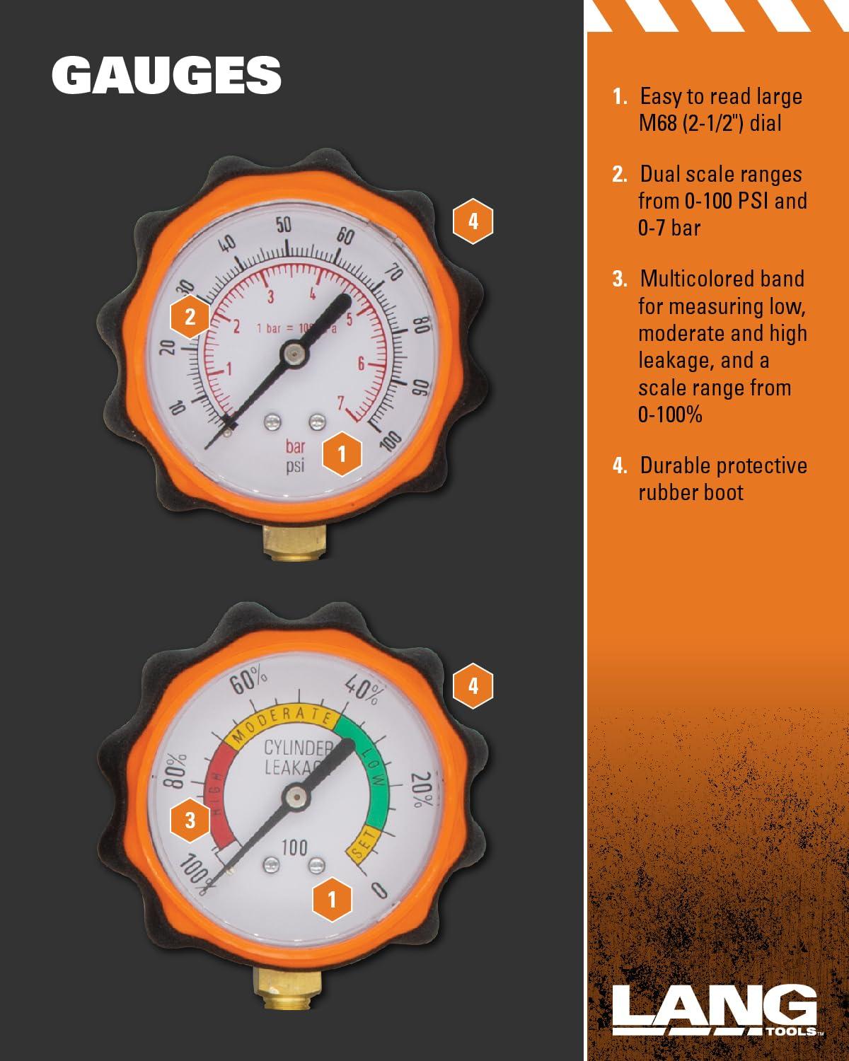 Lang Tools CLT-2 100 PSI Cylinder Leakage Tester with 2 Gauges, One Size - Image 5