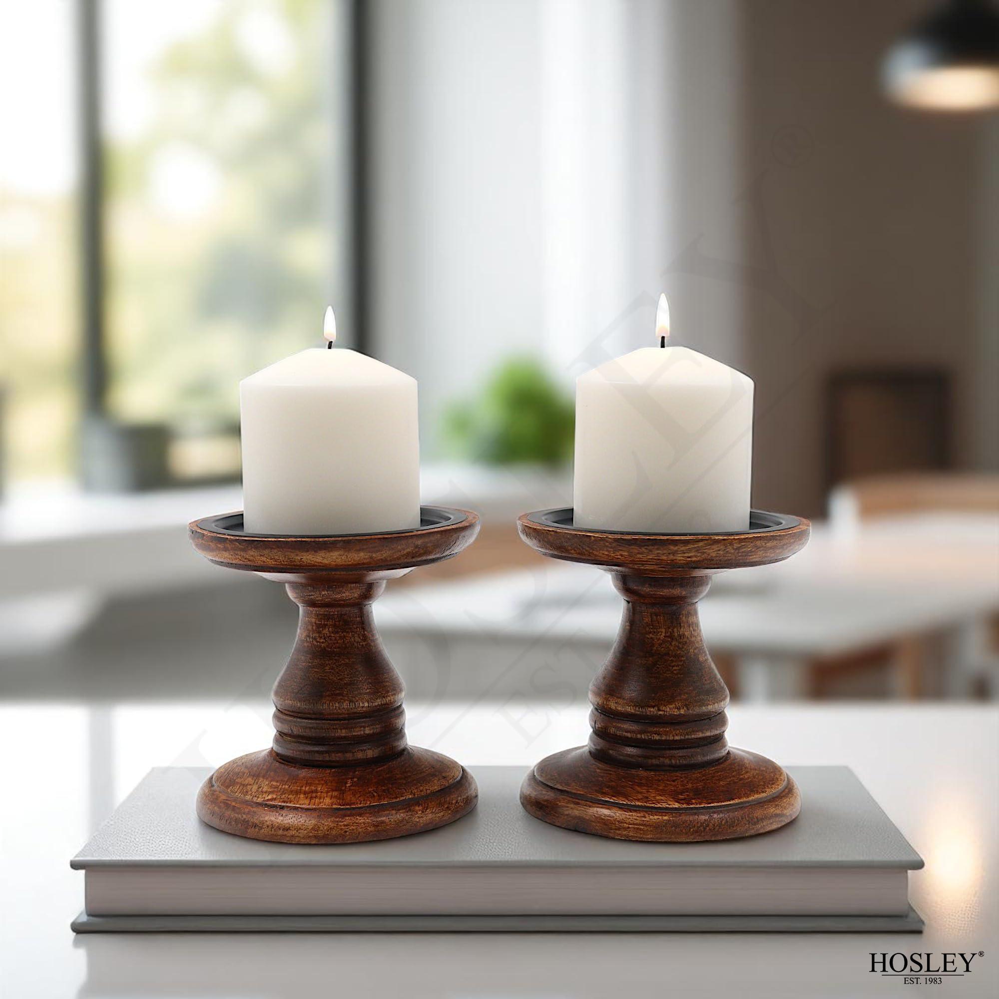 Hosley Set of 2 Brown Wood Pillar Candle Holders 5 Inch High Ideal Gift for Weddings Bridal Party Spa Reiki Meditation Votive LED Pillar Candle Gardens - Image 8