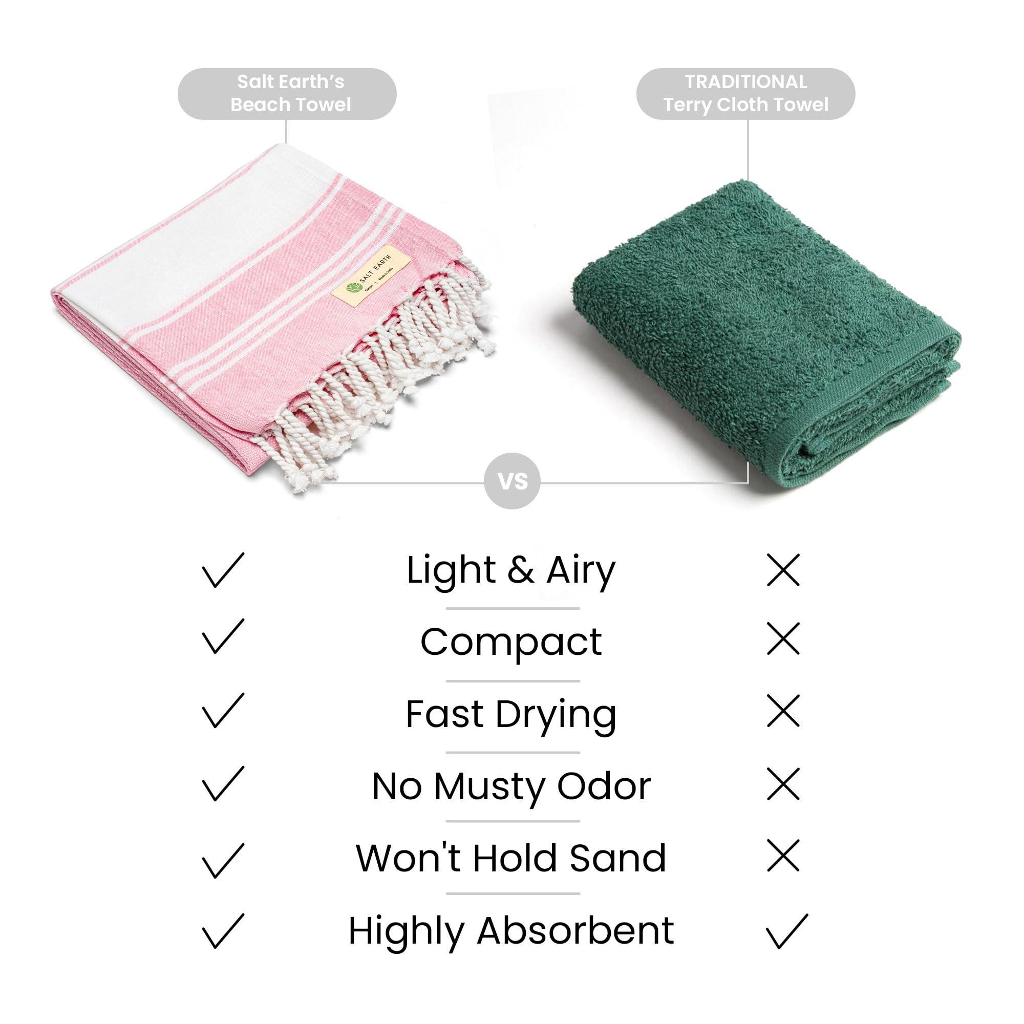 Salt Earth Cotton Turkish Beach Towel, Set of 2 Large, Bathroom, Beach Essentials, Gym, Quick Dry for Shower, Lightweight Large Towels for All (Candy Pink) - Image 6