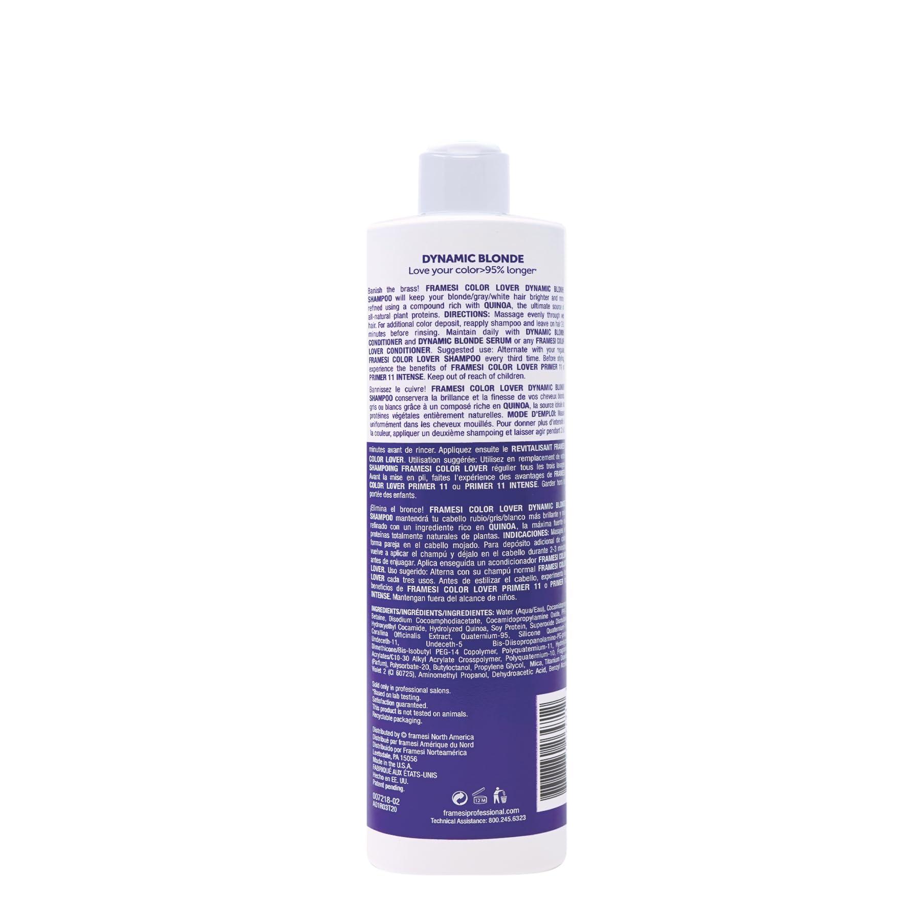 FRAMESI Color Lover Dynamic Blonde Purple Shampoo, Sulfate Free Shampoo, Color Treated Hair - Image 2