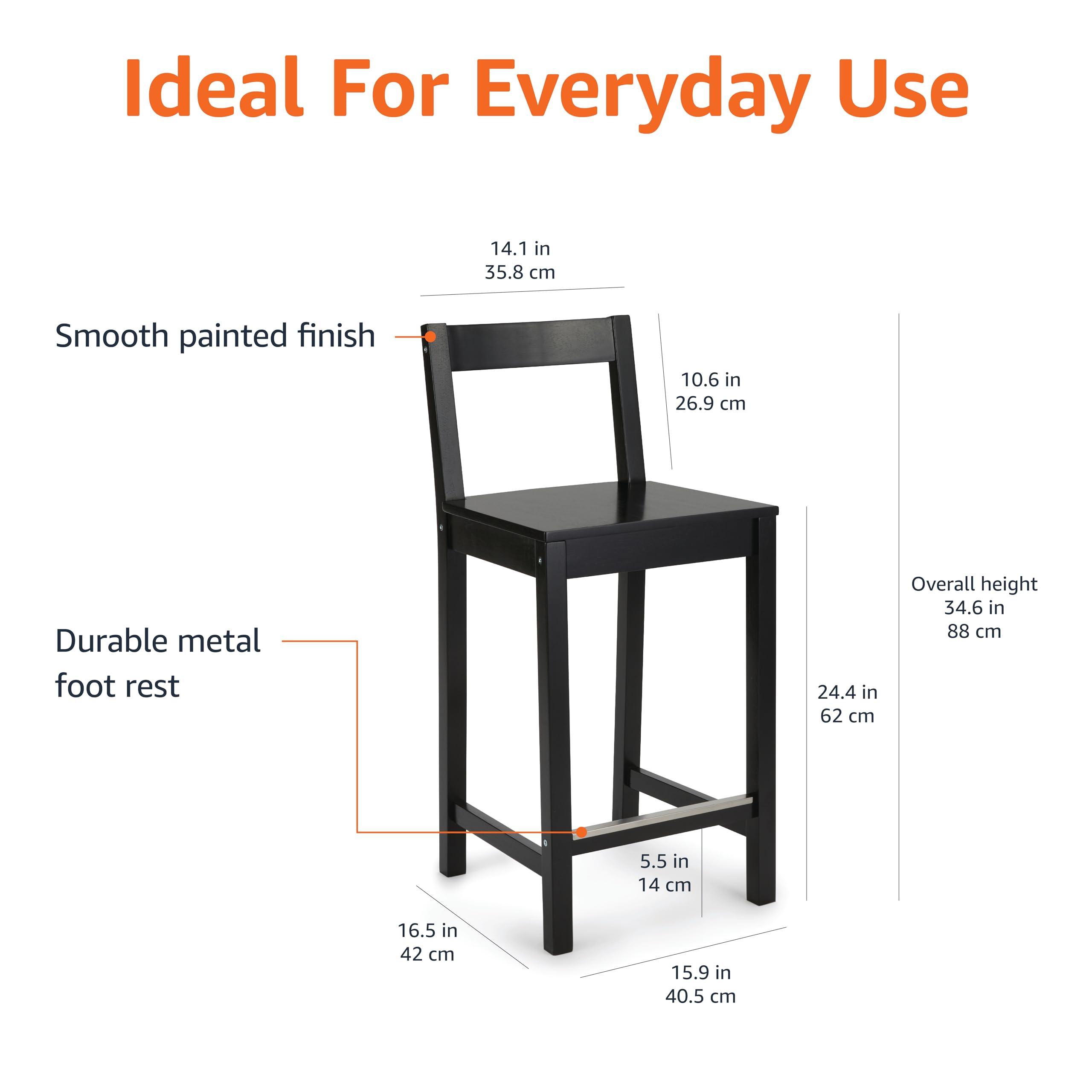 Amazon Basics Wooden Bar Stool with Backrest 24", Black, 1 Unit - Image 2
