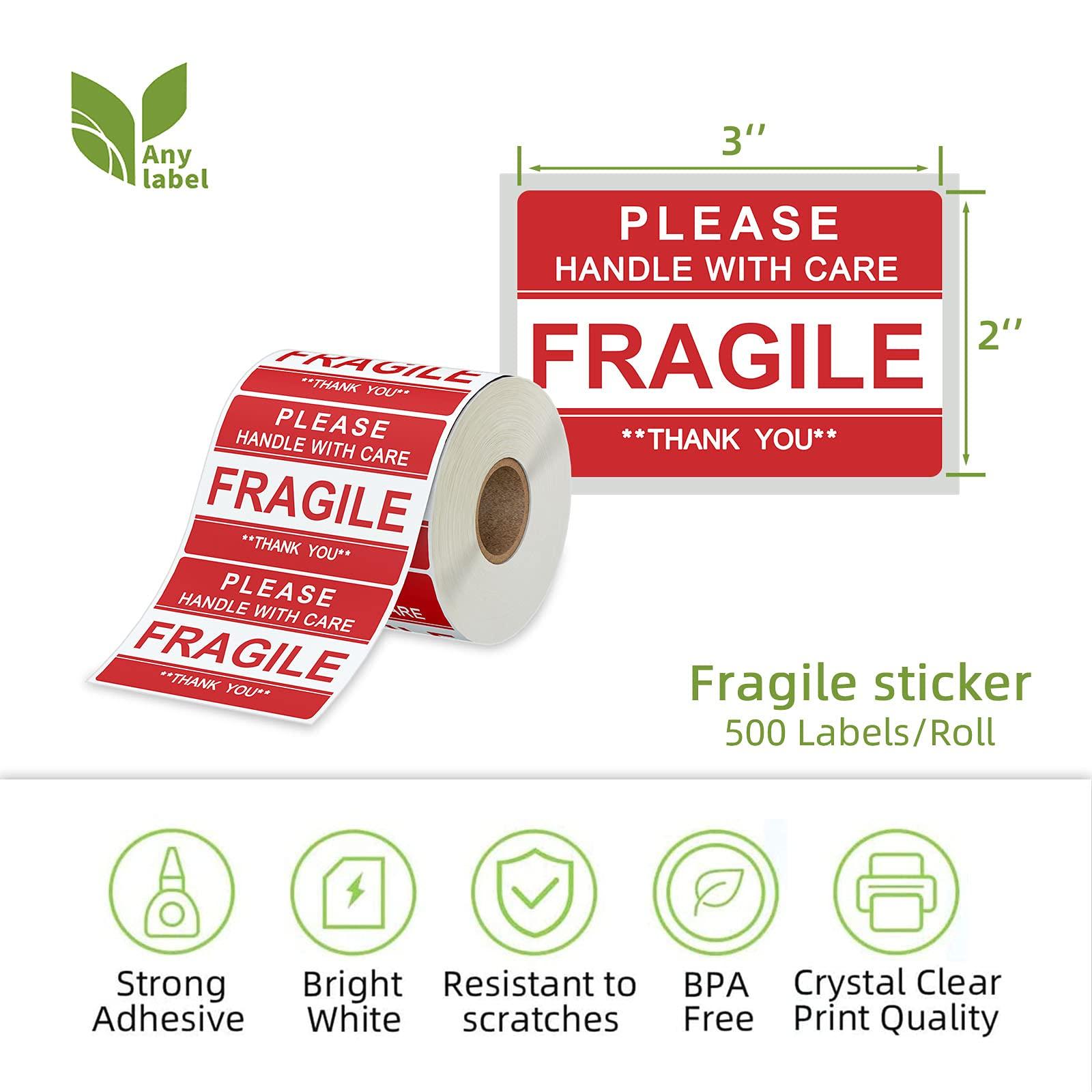 Anylabel 2" x 3" Fragile Stickers for Shipping and Moving Please Handle with Care Fragile Thank You Do Not Drop, Warning Stickers Fragile Labels, Permanent Adhesive(500 Labels, 1 Roll) - Image 2