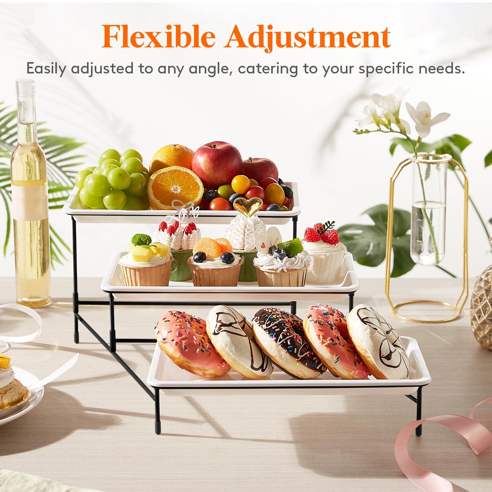 Lifewit Plastic 3 Tier Serving Tray for Party Supplies, 12" x 6.5" Crack-Proof Platters for Serving Food, White Reusable Trays with Black Metal Display Stand for Veggie, Fruit, Cookies, Dessert - Image 8