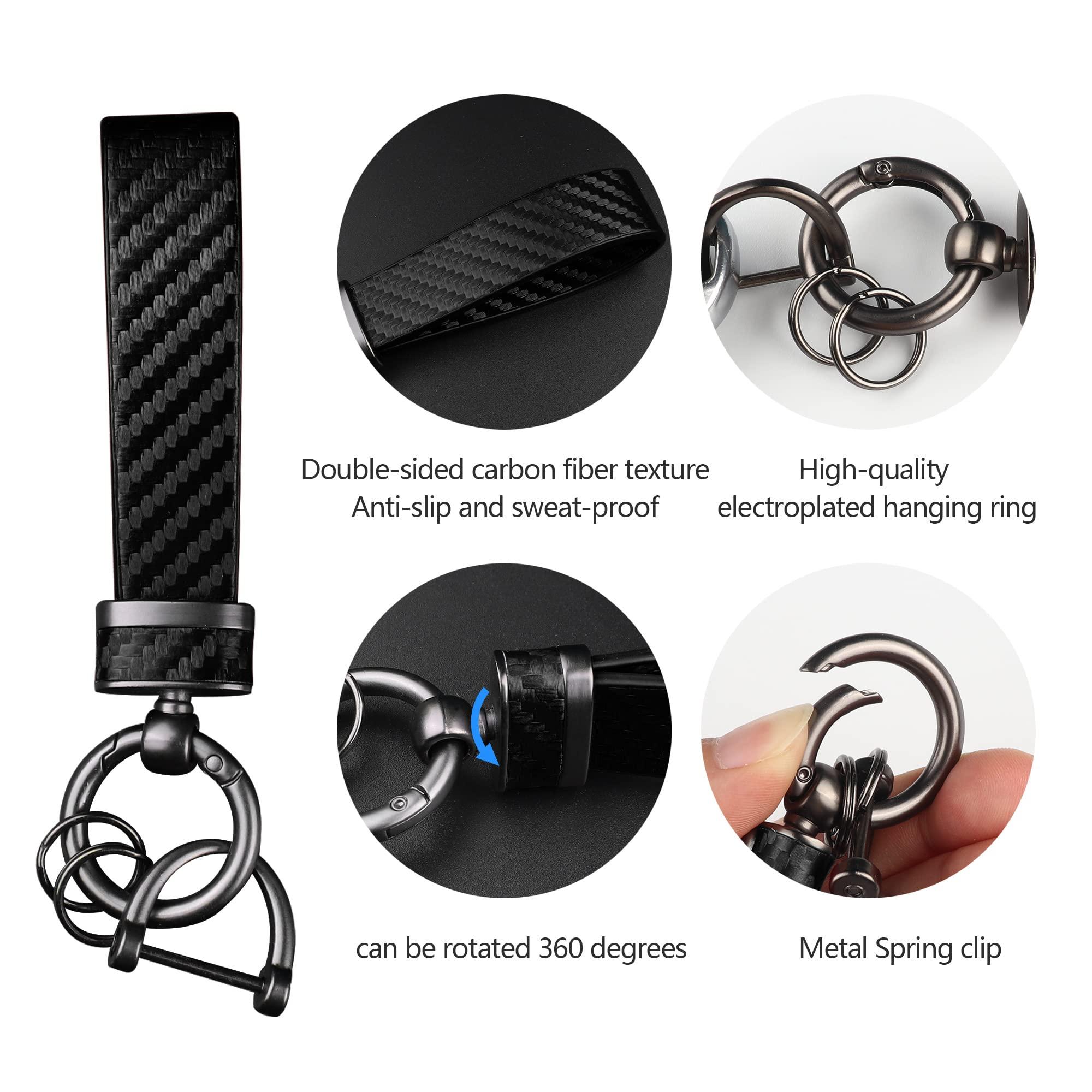 Turcee Leather Car Keychain - Carbon Fiber Interior Key Fob with Anti-Lost D-Ring - Car Accessory Key Ring (Black) - Image 4