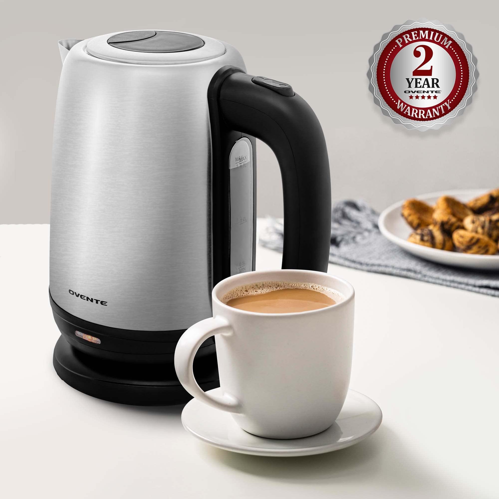 OVENTE Electric Tea Kettle Stainless Steel 1.7 Liter Portable Instant Water Boiler Heater 1100W Power Fast Boiling with Cordless Body and Automatic Shut Off for Coffee Milk Chocolate Silver KS27S - Image 2