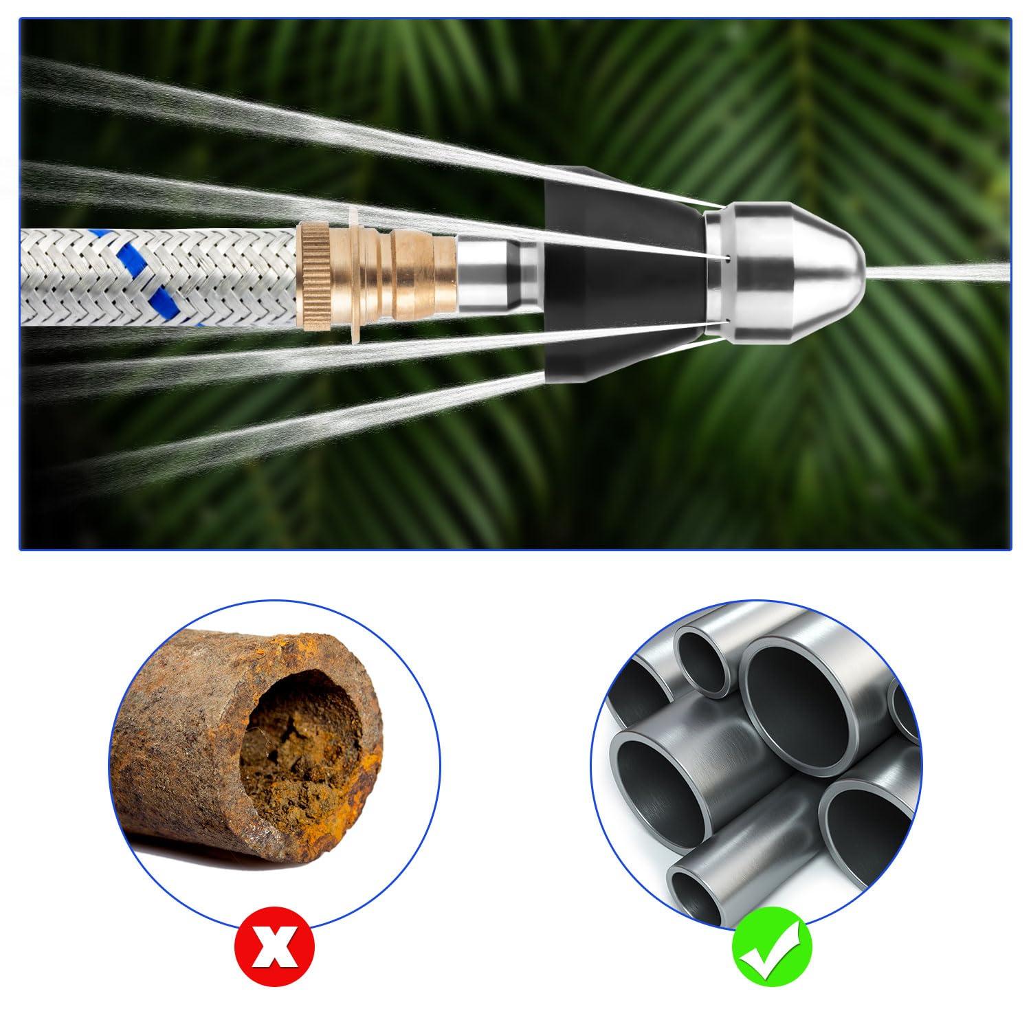 2pcs High-Pressure Sewer Cleaning Nozzle, 1 Front Jet and 6 Rear Jets Sewer Jetter & Pipe Unclogger Nozzle for 1/4" Quick Connector, Sewer Cleaning Tool Remove Grease Sand Hair - Image 5