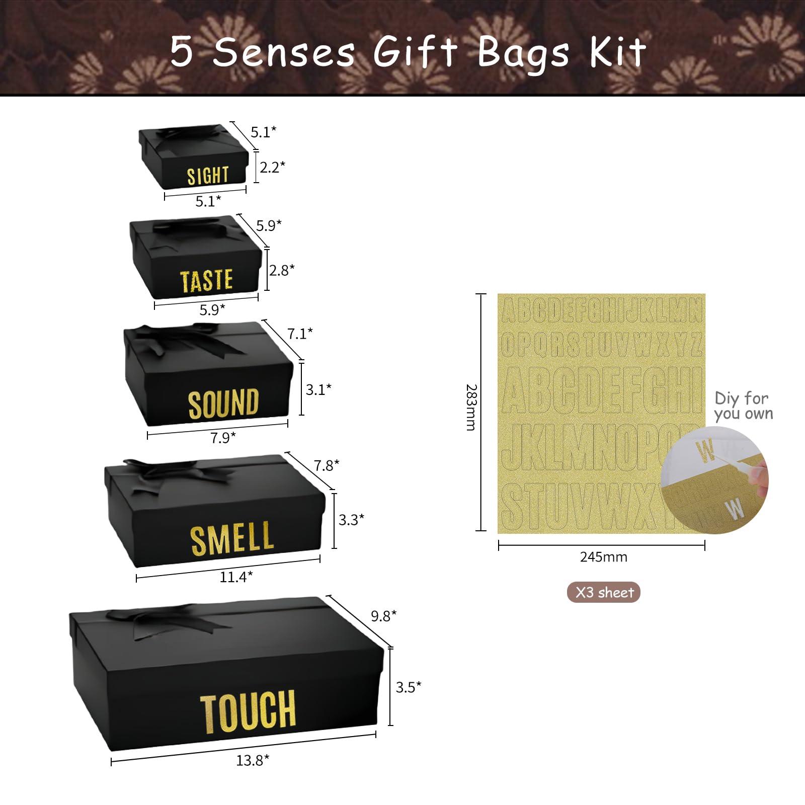 YIXAXKAO 5 Senses Gift Boxes for Him Five Senses Gift Birthday Decorations Black Nesting Gift Boxes With Lids Happy Birthday Banner Balloon for Husband Boyfriend (Black gold) - Image 2