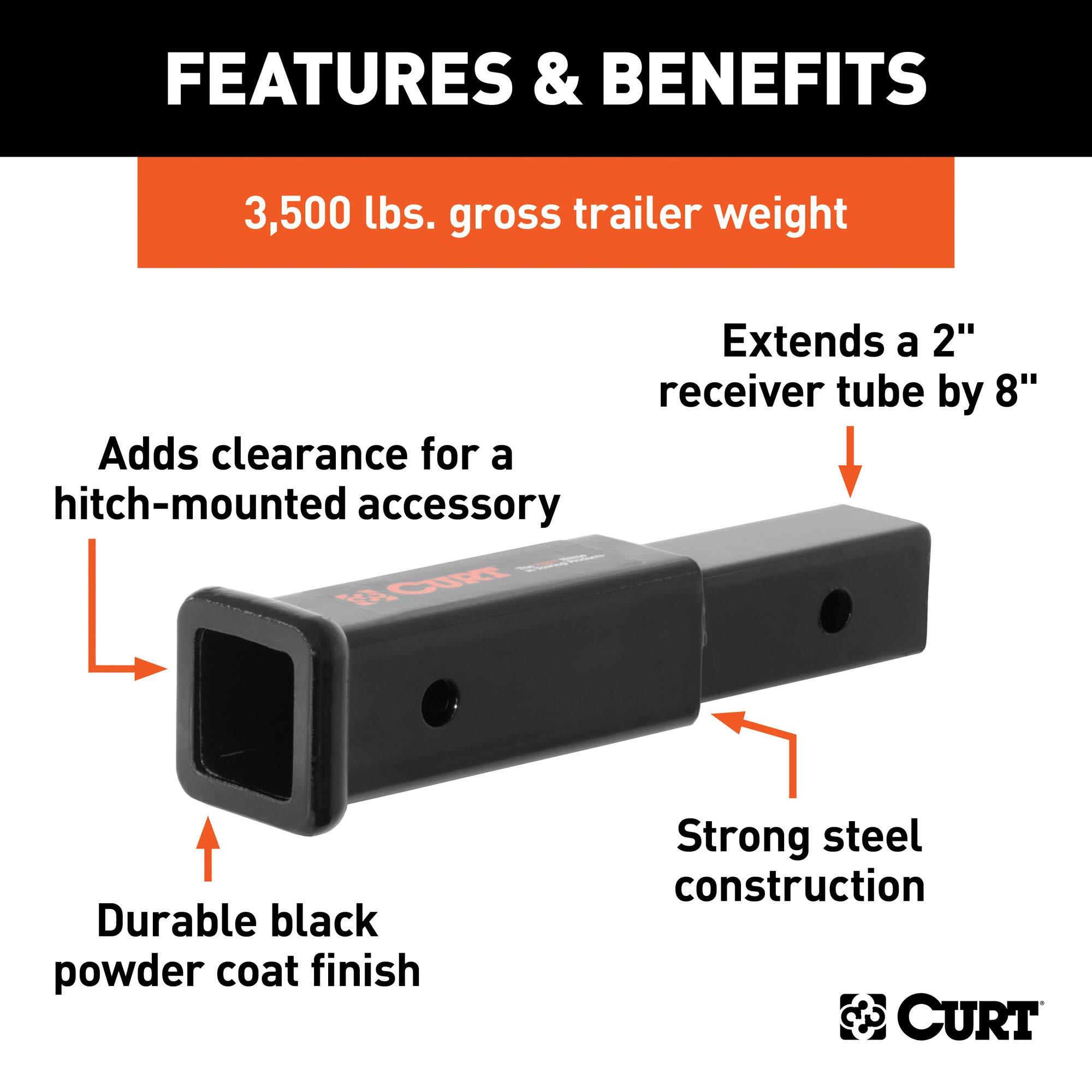 CURT 45791 8-Inch Long Trailer Hitch Extension with Solid Shank for 2-Inch Receiver, 3,500 lbs - Image 3