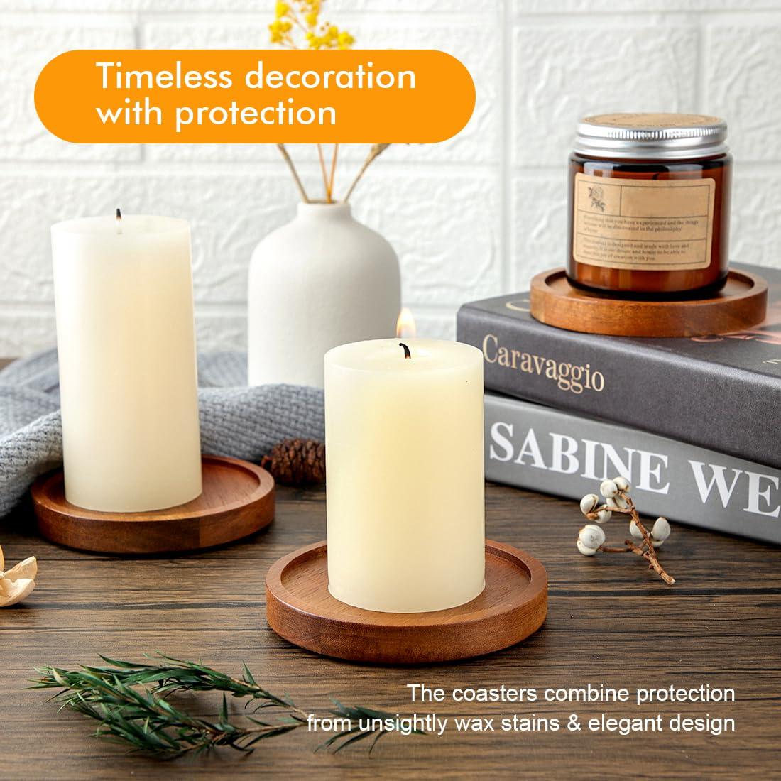 Wood Candle Holder Farmhouse Decor - HALE OTEIR Wooden Pillar Candles Tray for Pillar Floating Candles Set of 4 Round Wooden Plate Pedestal Stand for Coffee Table for Christmas Decor - Image 4