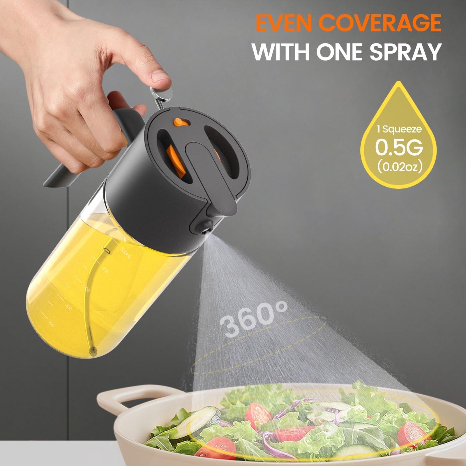 Costop Oil Sprayer for Cooking, 2025 Large Advanced Olive Oil Dispenser Bottle,500ml/17oz Glass Olive Oil Sprayer,2 in 1 Even Spray with Portion Control for Kitchen, Air Fryer, Salad, BBQ - Black - Image 4