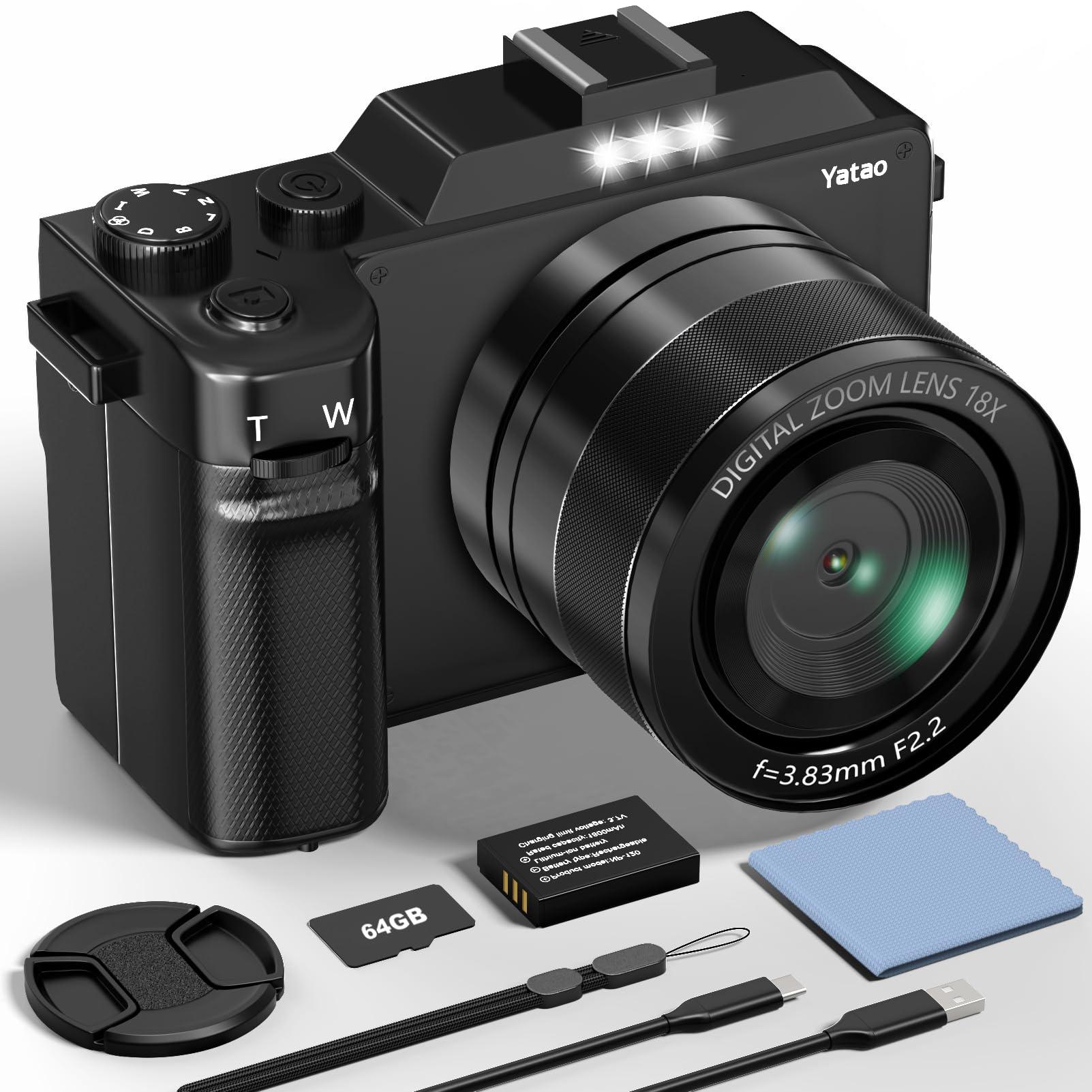 Yatao Digital Camera with WiFi, 64MP Photography and 4K 5K Vlogging Camera Kit for YouTube, Front and Rear Dual Camera for Convenient Selfie, Equipped with 64GB Micro Card