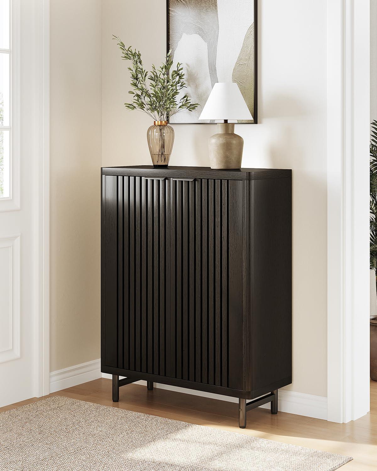 LITTLE TREE 6-Tier Shoe Cabinet with Doors for Up to 24 Pairs, Large Wooden Shoe Storage Cabinet with Adjustable Shelves, Black Freestanding Shoe Organizer Cabinet for Entryway, Hallway - Image 4