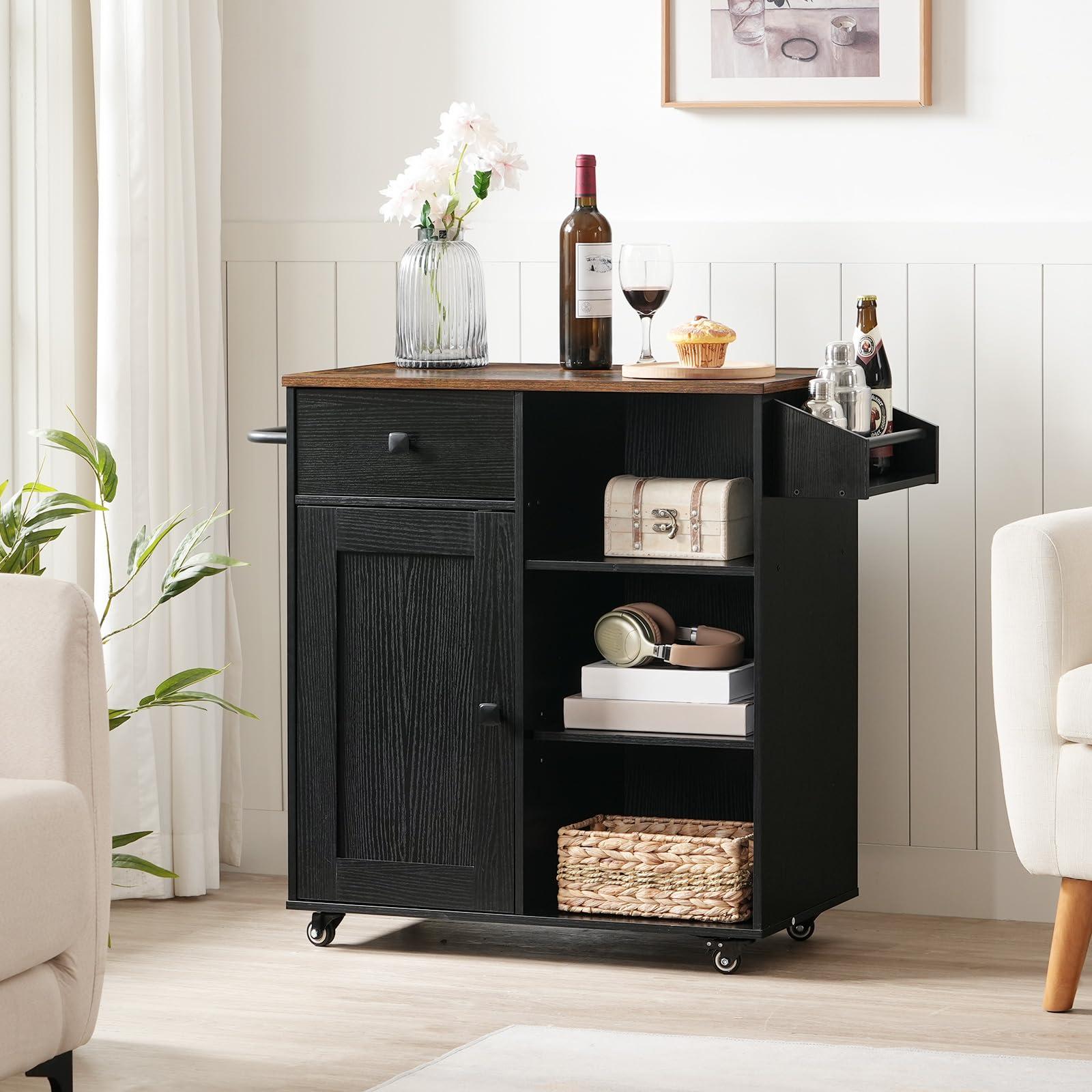 HOOBRO Kitchen Island, Storage Cabinet with Drawer, Kitchen Cart with Spice and Towel Rack, Saving Space, Easy Assembly, for Living Room, Rustic Brown and Black FB12ZD01 - Image 6