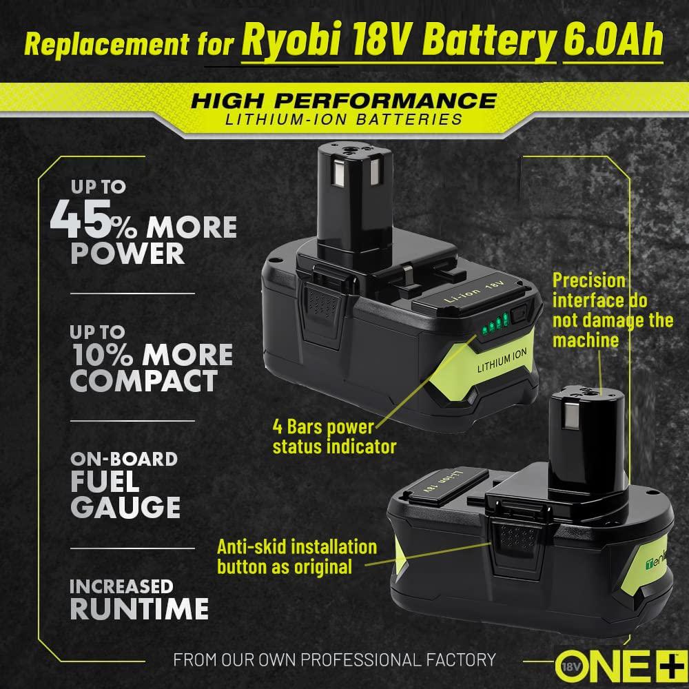 TenHutt 【Upgrade】 2 Packs 6.0Ah Lithium Replacement Battery for Ryobi 18V ONE+ Cordless Power Tool P108(130429054) Compatible with P102 P103 P104 P105 P107 P108 Lithium Battery - Image 3