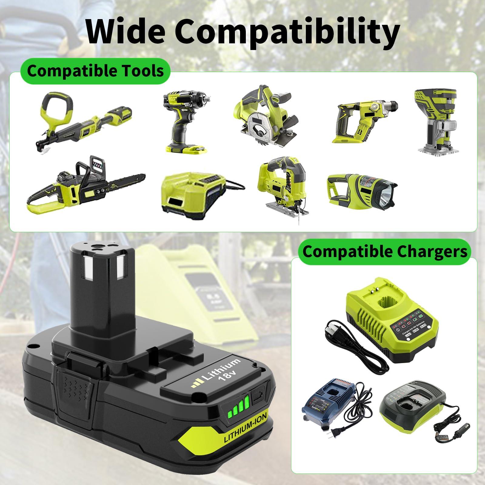 Upgraded 3600mAh Replacement for Ryobi 18V Battery (2-Pack) with Charger Combo Compatible with Ryobi 18V ONE+ Battery 3.6Ah P108 P102 P103 P104 P105 P107 P109 P122 Power Tools & Charger P117 P118 - Image 5