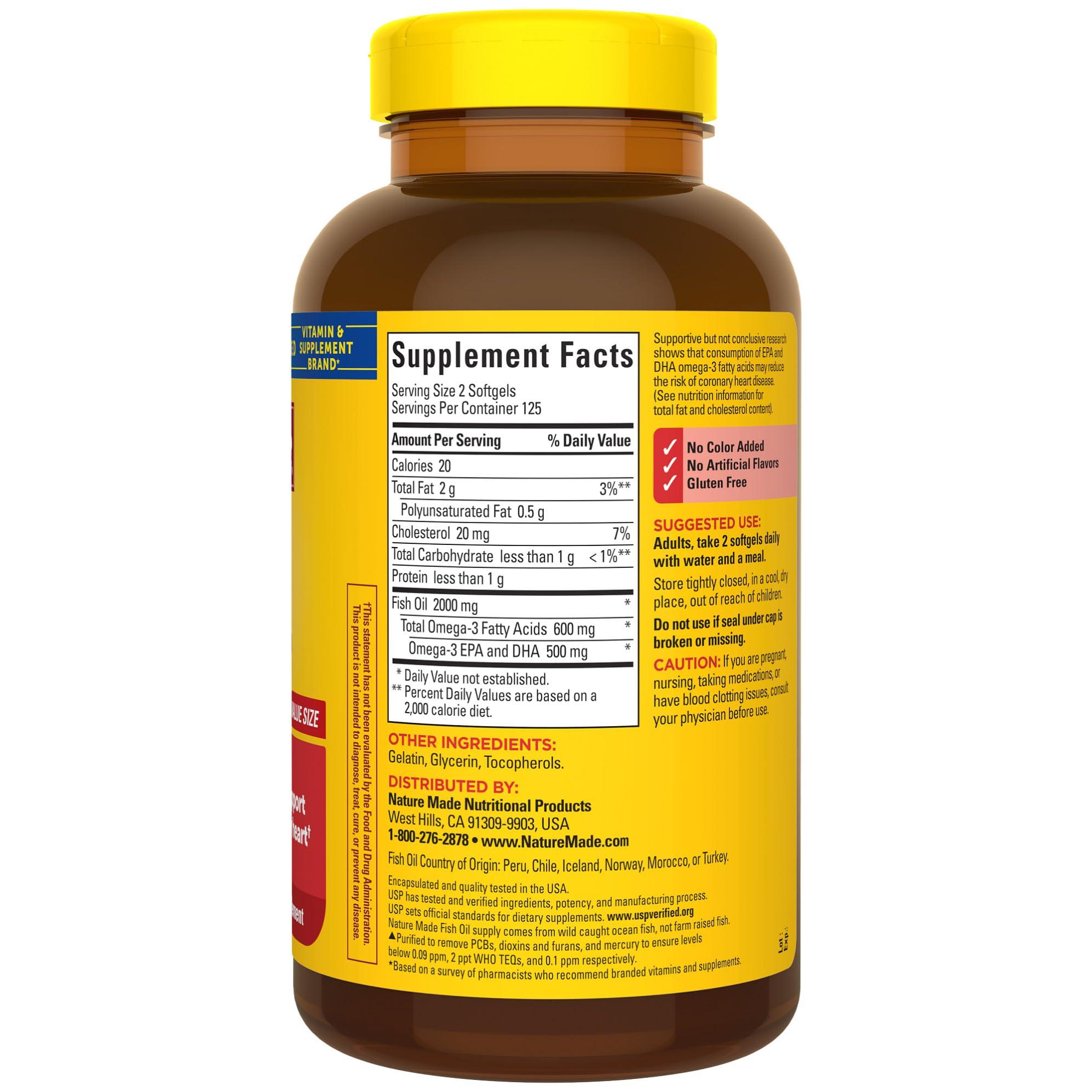 Nature Made Fish Oil Omega 3 Supplements, 1000mg Softgels, Omega 3 Fish Oil for Healthy Heart Support, 250 Softgels, 125 Day Supply - Image 8