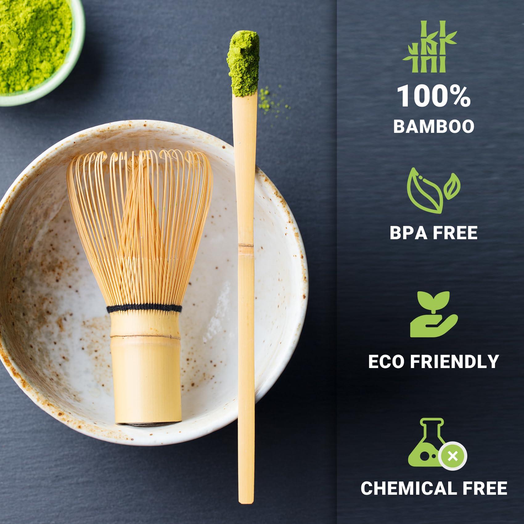 SHONMISEN Bamboo Matcha Whisk Set -Matcha Whisk (Chasen),Whisk Holder(White),Sifter,Tea Scoop and Tea Spoon - Image 3