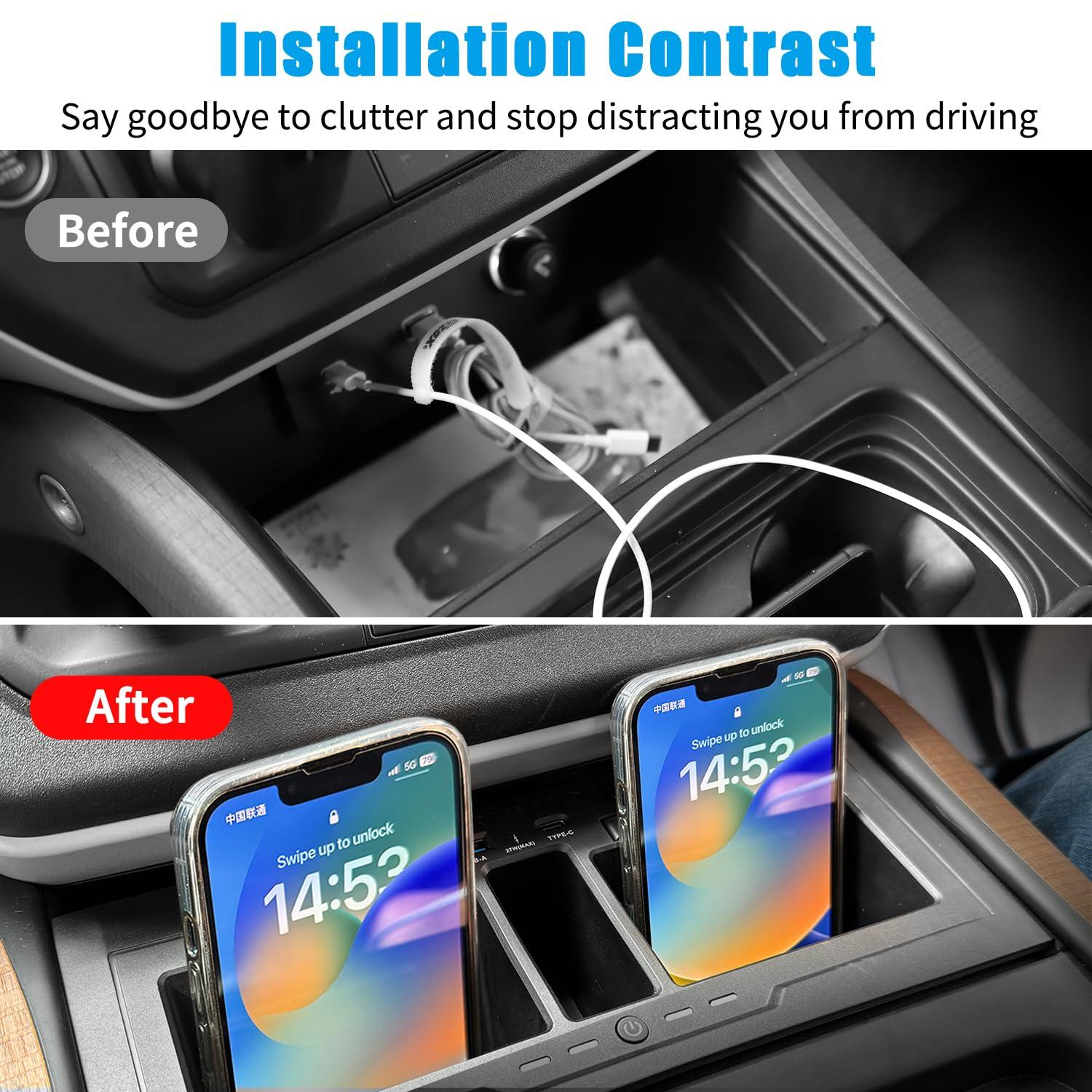 Dual Wireless Car Charger Compatible with 2020-2024 Land Rover Defender 90 110 130 15W Dual Wireless Fast Charging Smartphone Charger Tray with 27W USB & Type-C Center Console Accessories - Image 4