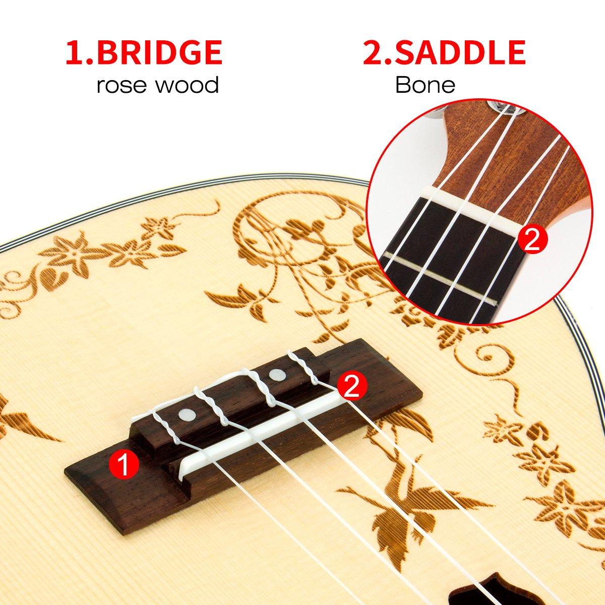 Concert Ukulele,Kmise Ukelele 23 Inch Solid Spruce Ukalalee with Bag and Digital Tuner for Beginners Adults - Image 7