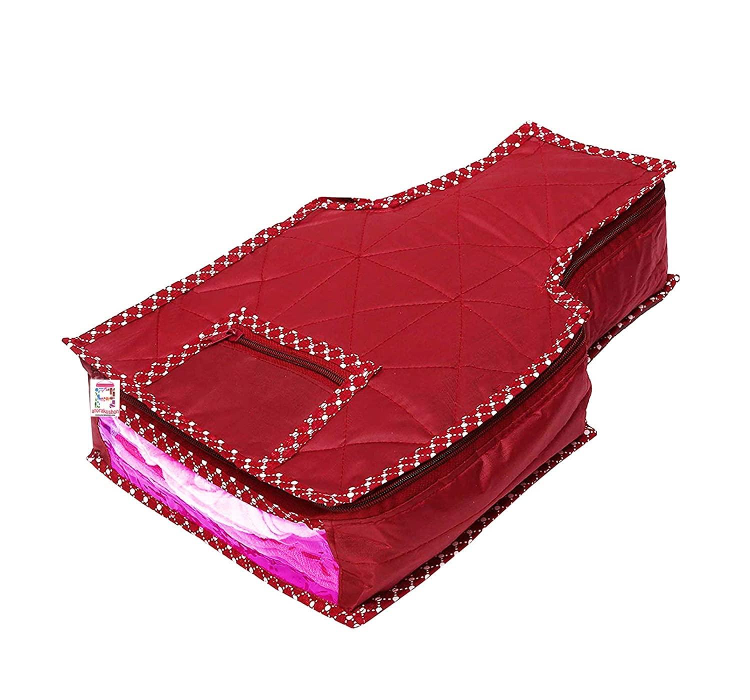 atorakushon Fabric Saree and Blouse Covers Garments Clothes Storage Bag Wardrobe Organizers With Double Zip Lock Set of 7 For Lehenga Dress Accessories Maroon - Image 3