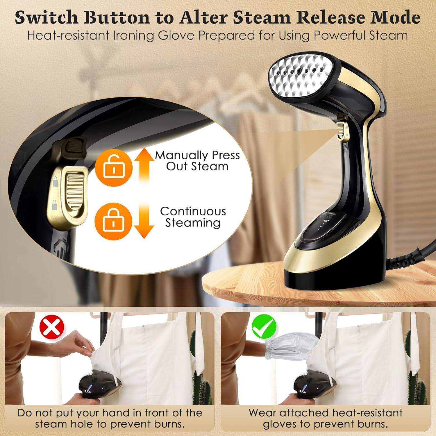 Handheld Garment Steamer for Clothes 1800W: Birthday Gifts for Women Men, Upgraded Leak-proof Design, Strong Penetrating Steam, Wrinkle Remover - Portable Steamer Gifts for Women - Image 7