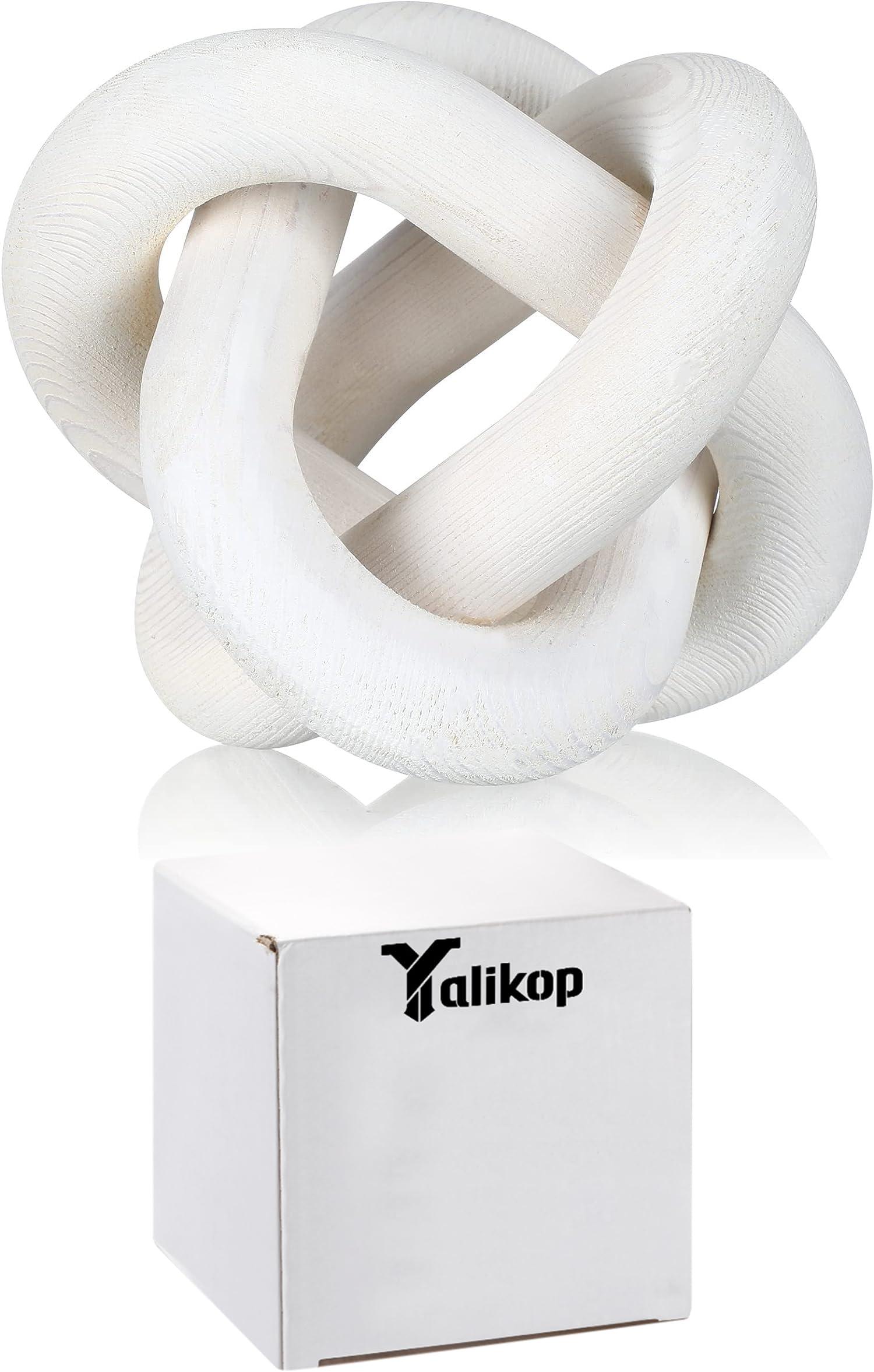 Yalikop 3 Link Wood Knot Decor - Hand Carved Coffee Table Decoration, Boho Chain Link Decor, Modern Shelf, Rustic Objects for Home Living Room Bedroom(White) - Image 7