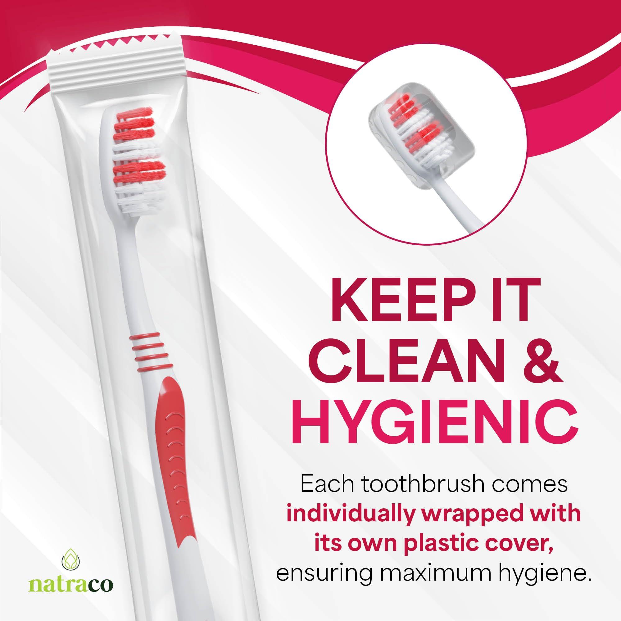 natraco Bulk Toothbrush Pack with Covers | Premium Quality Individually Wrapped Colorful Tooth Brushes | Medium Soft Bristles for Travel, Donations, Hotels (100) - Image 5