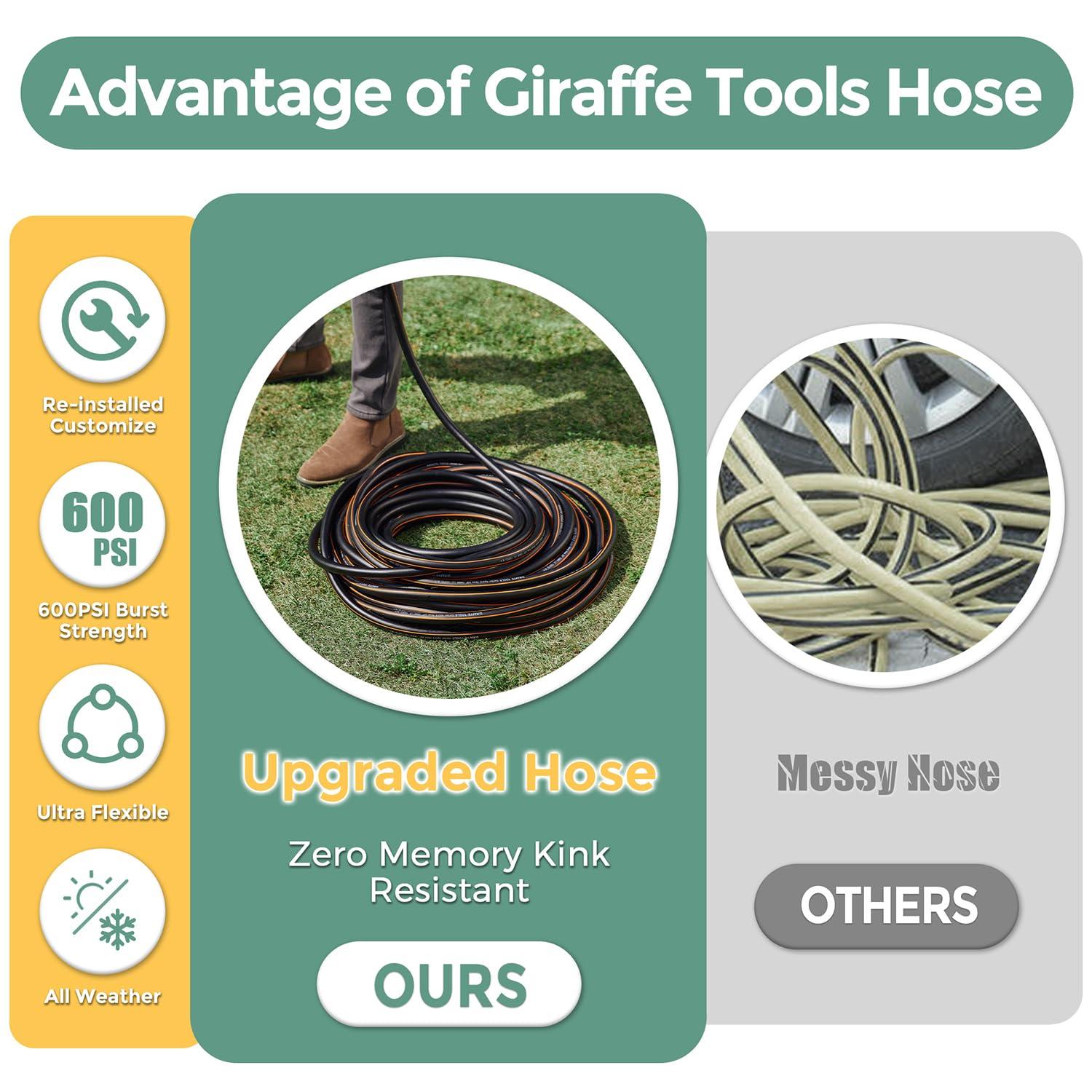 Giraffe Hybrid Garden Hose 5/8" x 50ft, Custom Length, NO Kink, Flexible, Leakproof Hose with Male to Female Fittings, 600 Burst PSI - Image 6