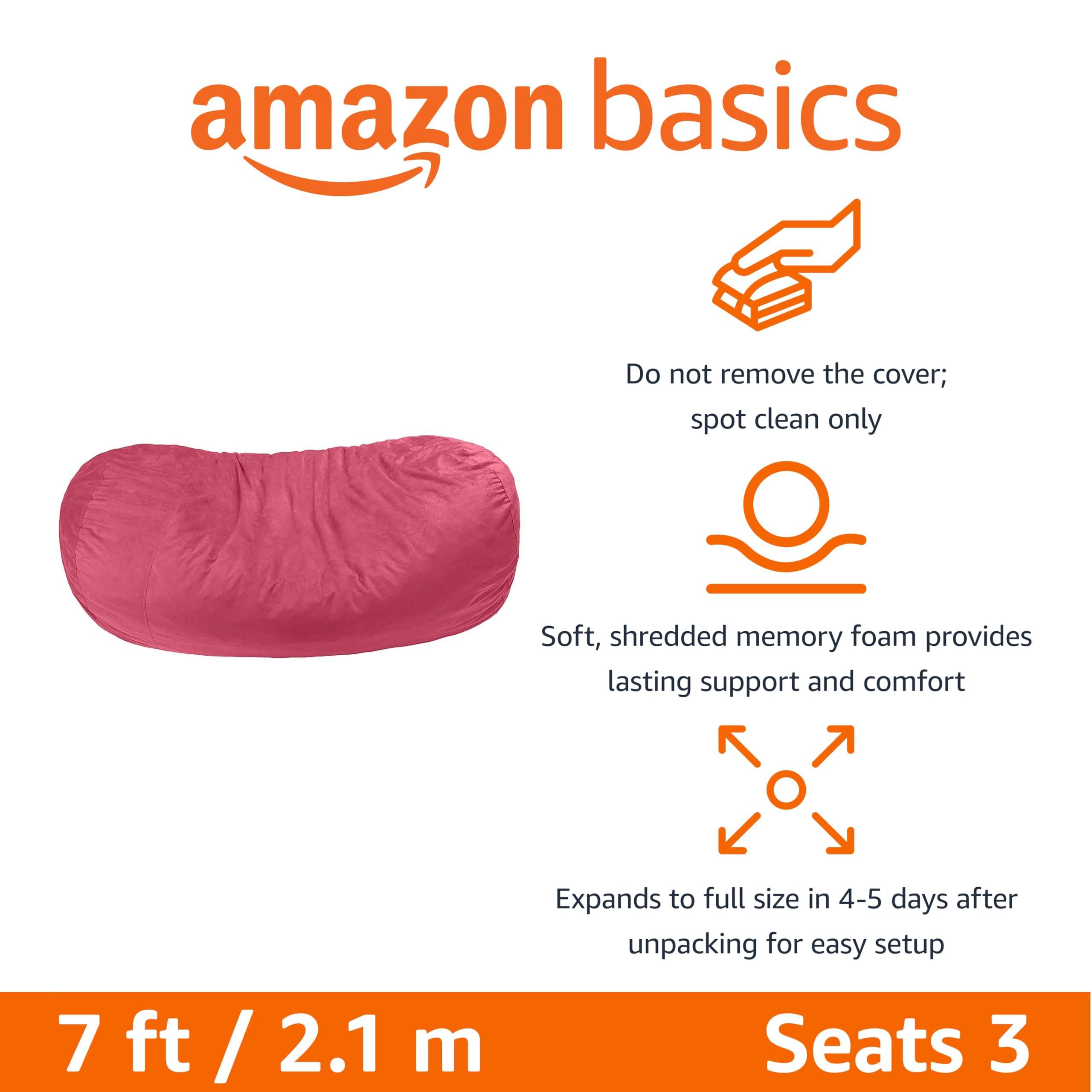 Amazon Basics Extra Large Bean Bag Chair Lounger, 7 ft Memory Foam Filled, Microfiber Cover, Pink, Solid - Image 3