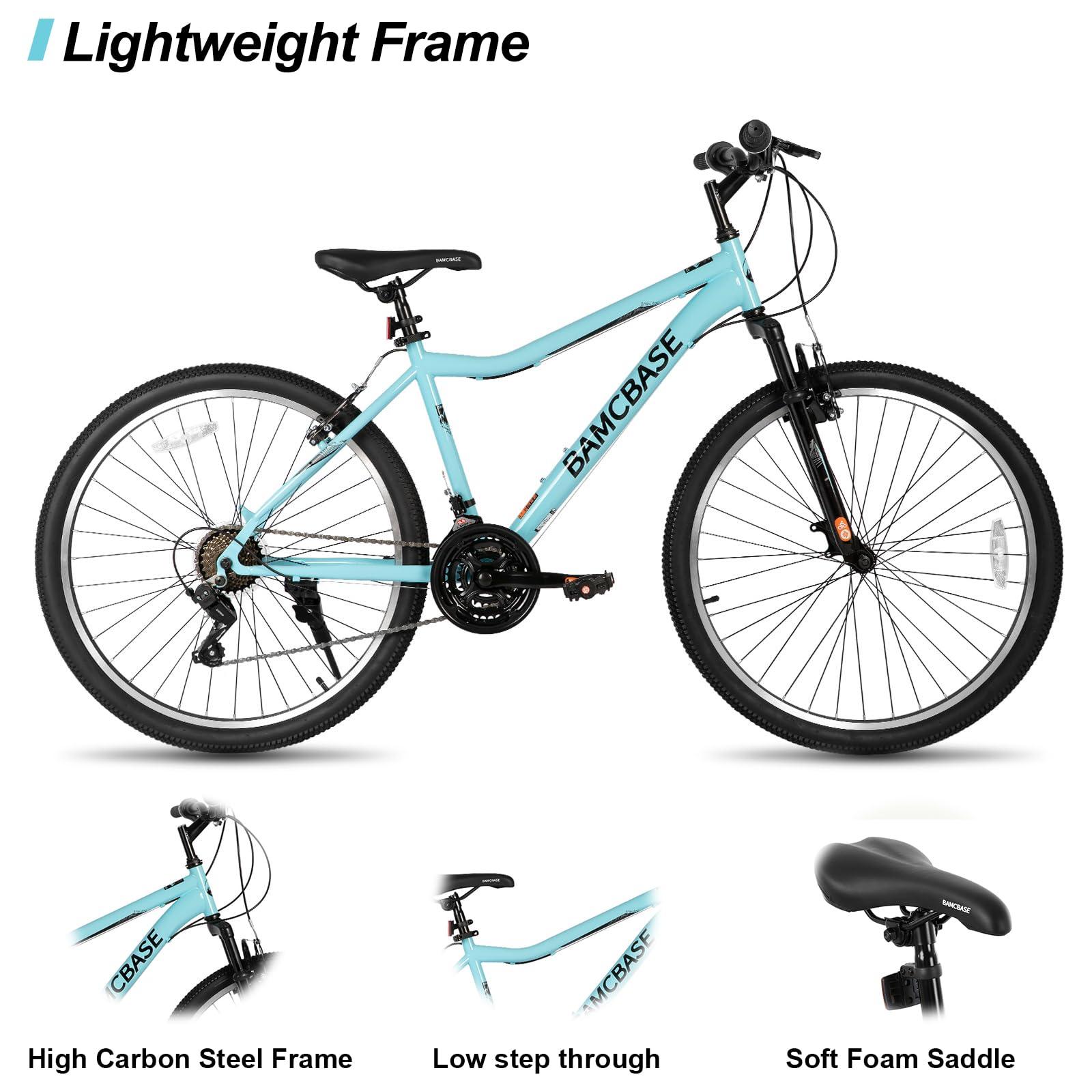 HILAND 26 Inch Womens and Mens Mountain Bike, 21 Speed Steel Frame Adult Bicycle, MTB with Suspension Fork, Purple Green White - Image 2