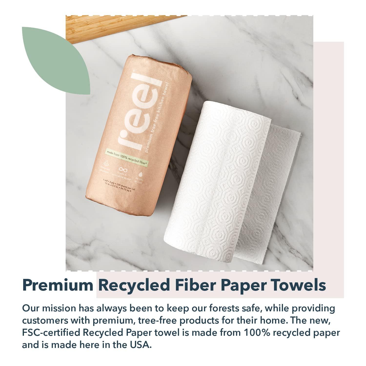 Reel Premium Recycled Paper Towels- 12 Rolls, 2-Ply Made From Tree-Free, 100% Recycled Paper - Eco-Friendly, Hypoallergenic and Zero Plastic Packaging - Image 2