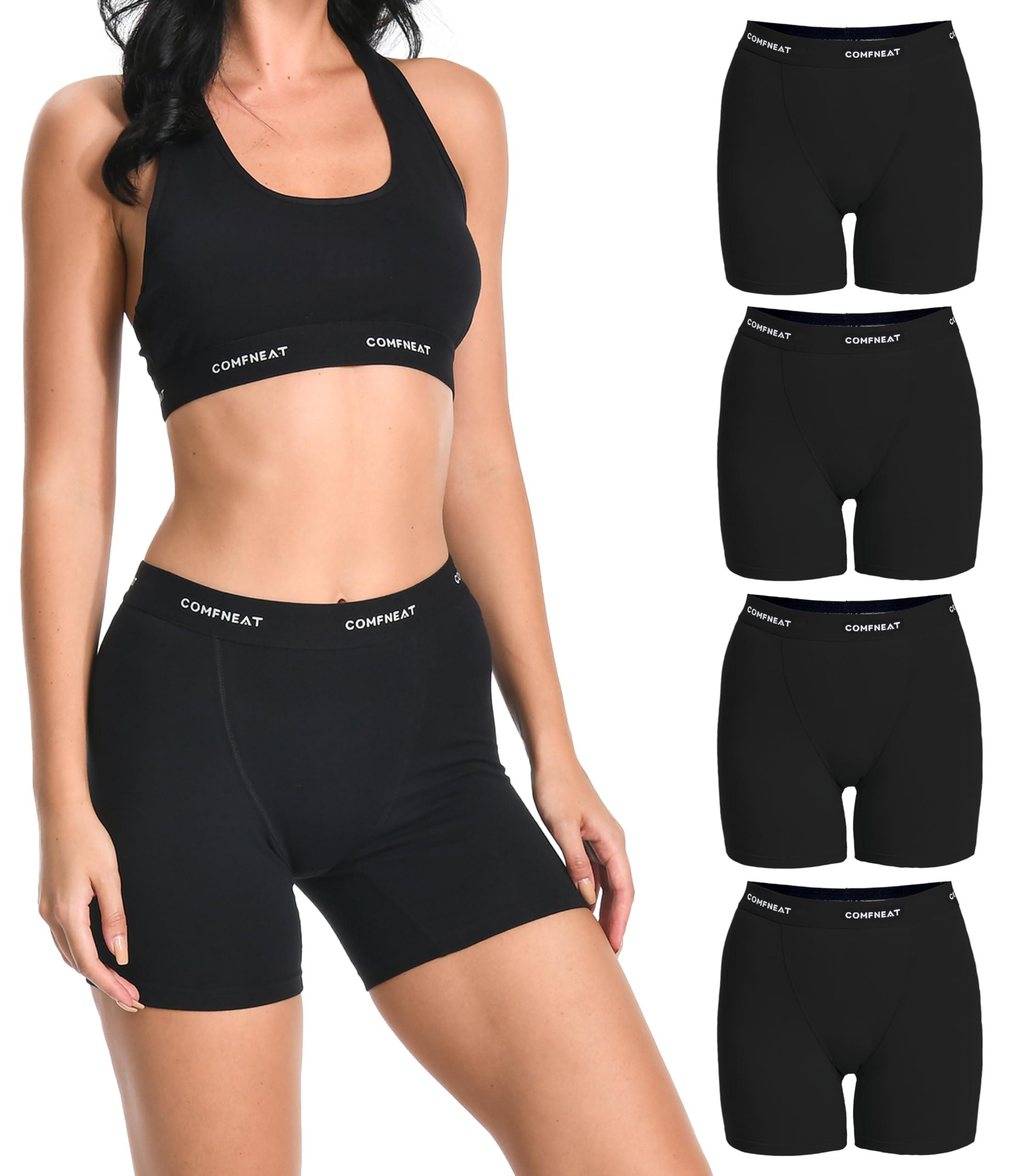 Comfneat Women's 4-Pack Boyshorts Cotton Spandex Boxer Briefs Stretchy Underwear Knitwear