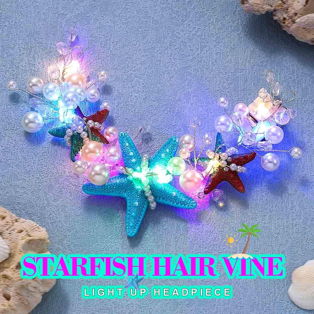 JAKAWIN Light Up Mermaid Costume Headpiece Starfish Ocean Hair Accessories for Women - Image 2