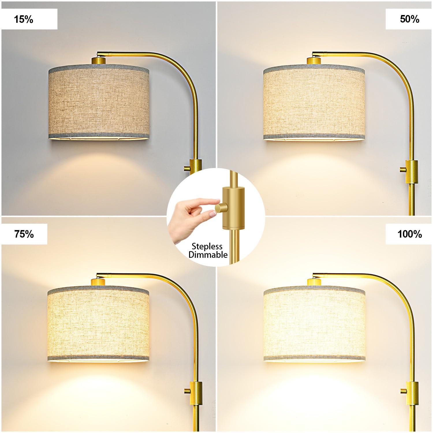 【Upgraded】 Dimmable Gold Floor Lamp, 1200 Lumens LED Bulb Included, Arc Floor Lamps for Living Room Modern Standing Lamp with Linen Shade, Tall Lamp for Living Room Bedroom Office Reading Room Nursery - Image 3