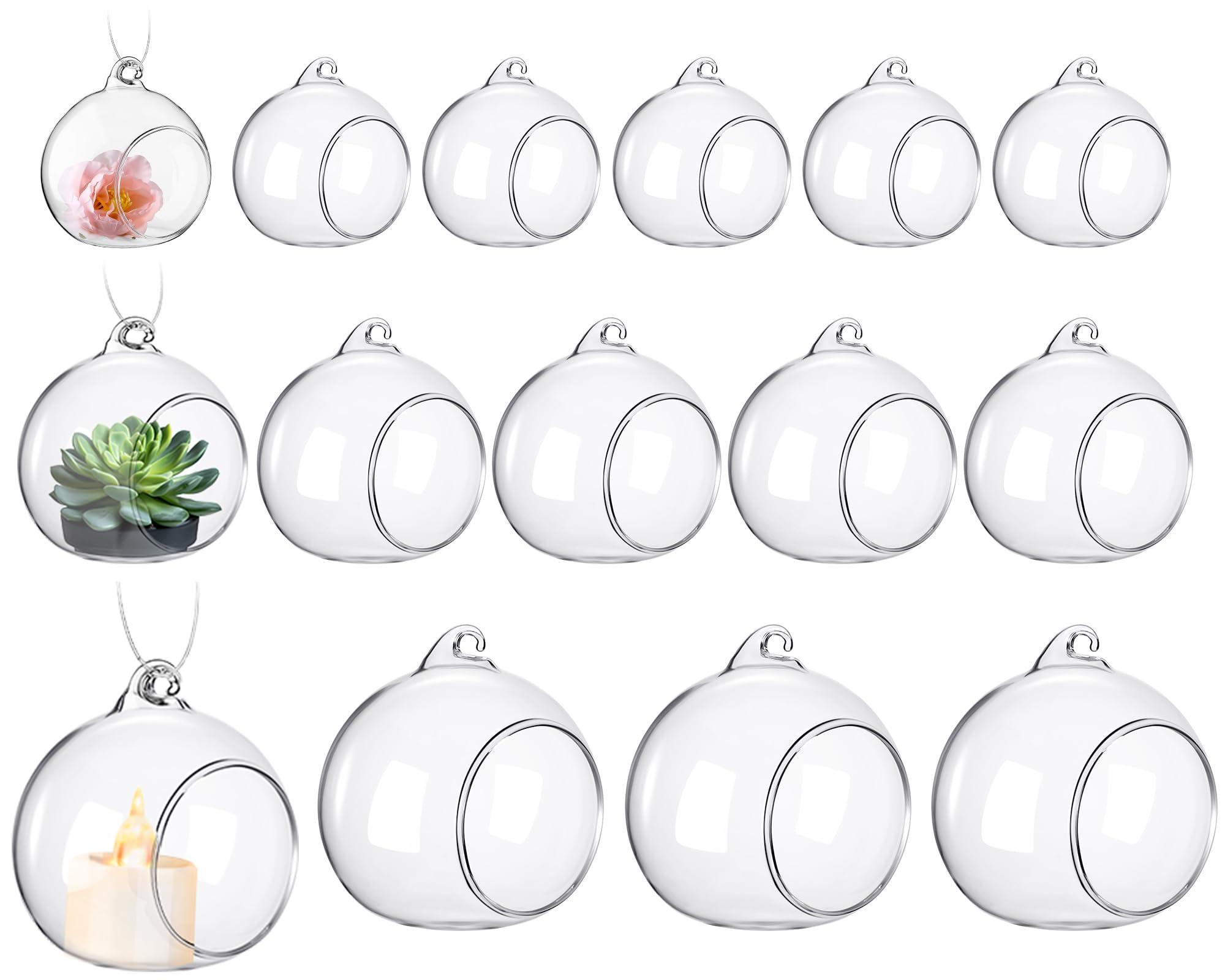 GlikCeil 24 Pcs 5.3'' 3.9'' 3.15'' Hanging Glass Tealights Candle Holder Large Globes Fillable Plant Clear Terrarium Orbs Air Plants Holder with Fishing Line Wedding Centerpiece Party Tree Decor - Image 8