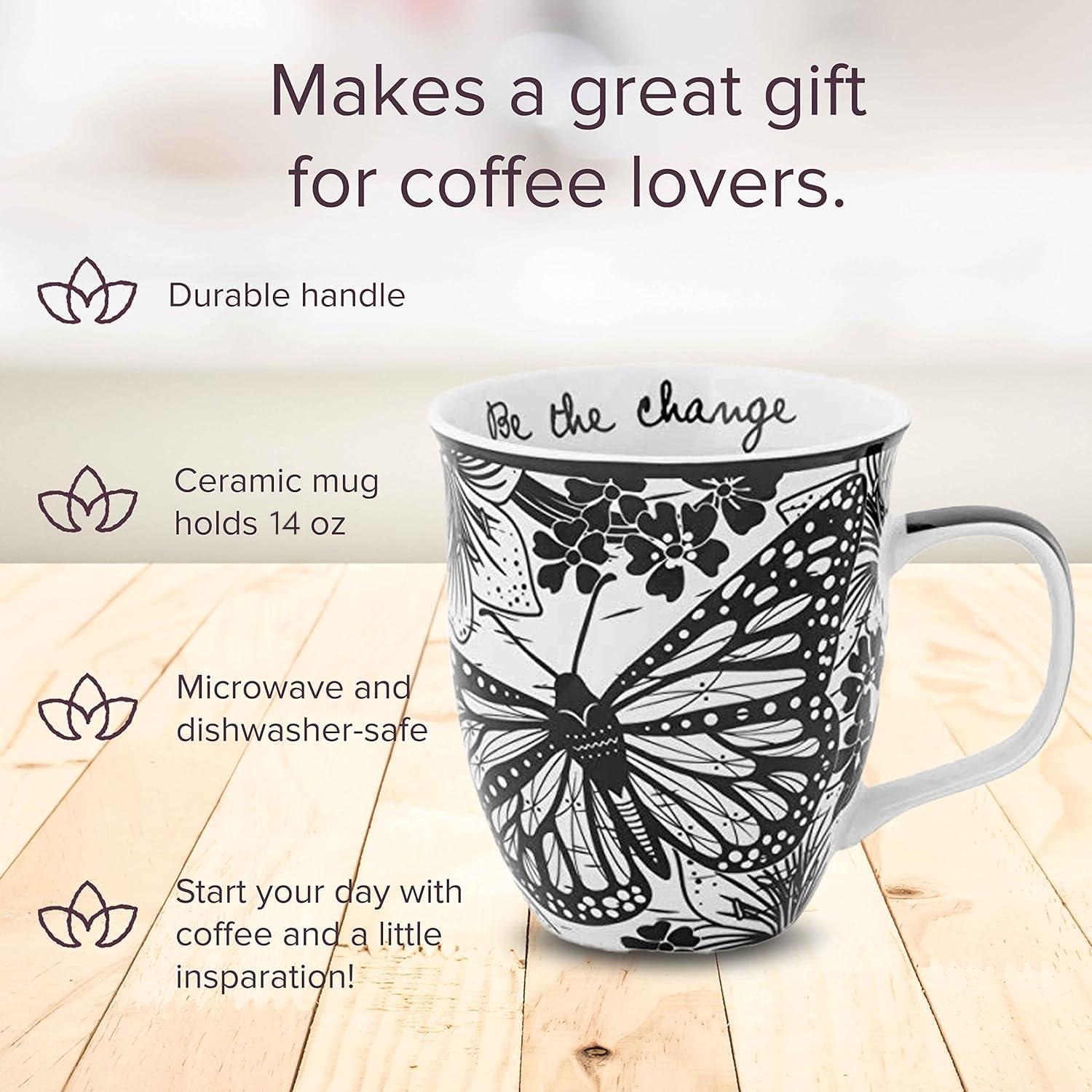 Karma Gifts 16 oz Black and White Boho Mug Butterfly - Cute Coffee and Tea Mug - Ceramic Coffee Mugs for Women and Men - Image 4