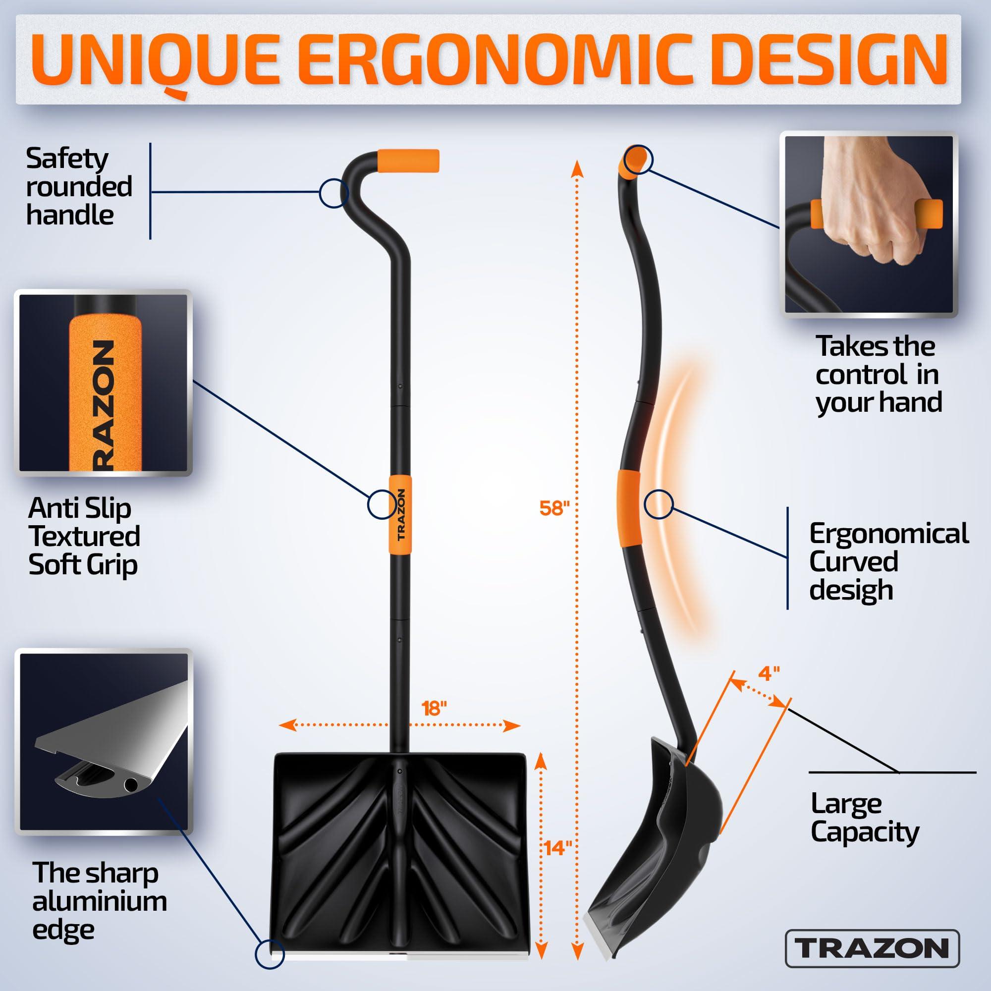 Snow Shovel Heavy Duty for Driveway with Ergonomic Handle to Use Without Backpain for Home Garage Car - Snow Shovel with 18 Inch Blade Large Capacity and 60 Inch Long Ergonomic Handle - Image 2