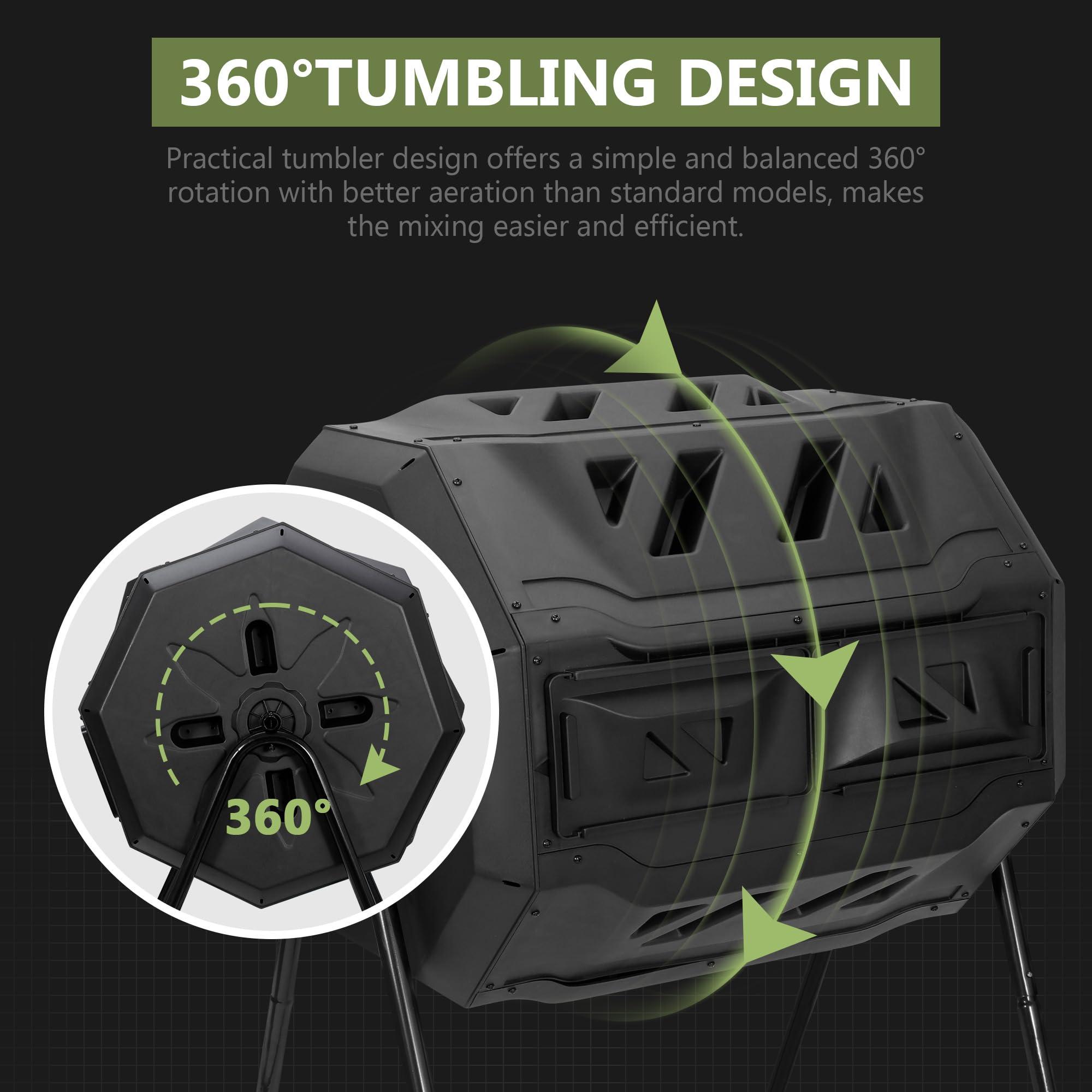 SUPER DEAL Outdoor Compost Tumbler 43 Gallon Dual Chamber Large Compost Bin 360° Rotating Tumbling Composter BPA Free for Garden Yard, Black - Image 4