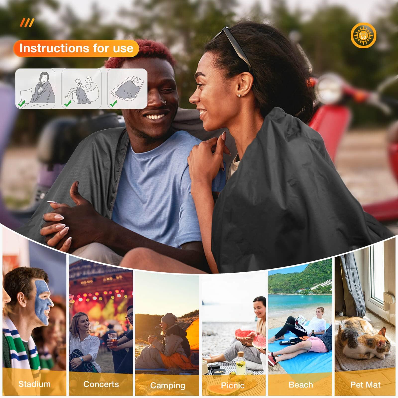 DUKUSEEK Hooded Stadium Blanket, Waterproof Windproof Outdoor Fleece Blanket - Large (79x56), Portable, Wearable, Warm for Outdoor Camping, Picnic, Stadium, Sports, Beach, Concerts, Car, Dogs… - Image 9