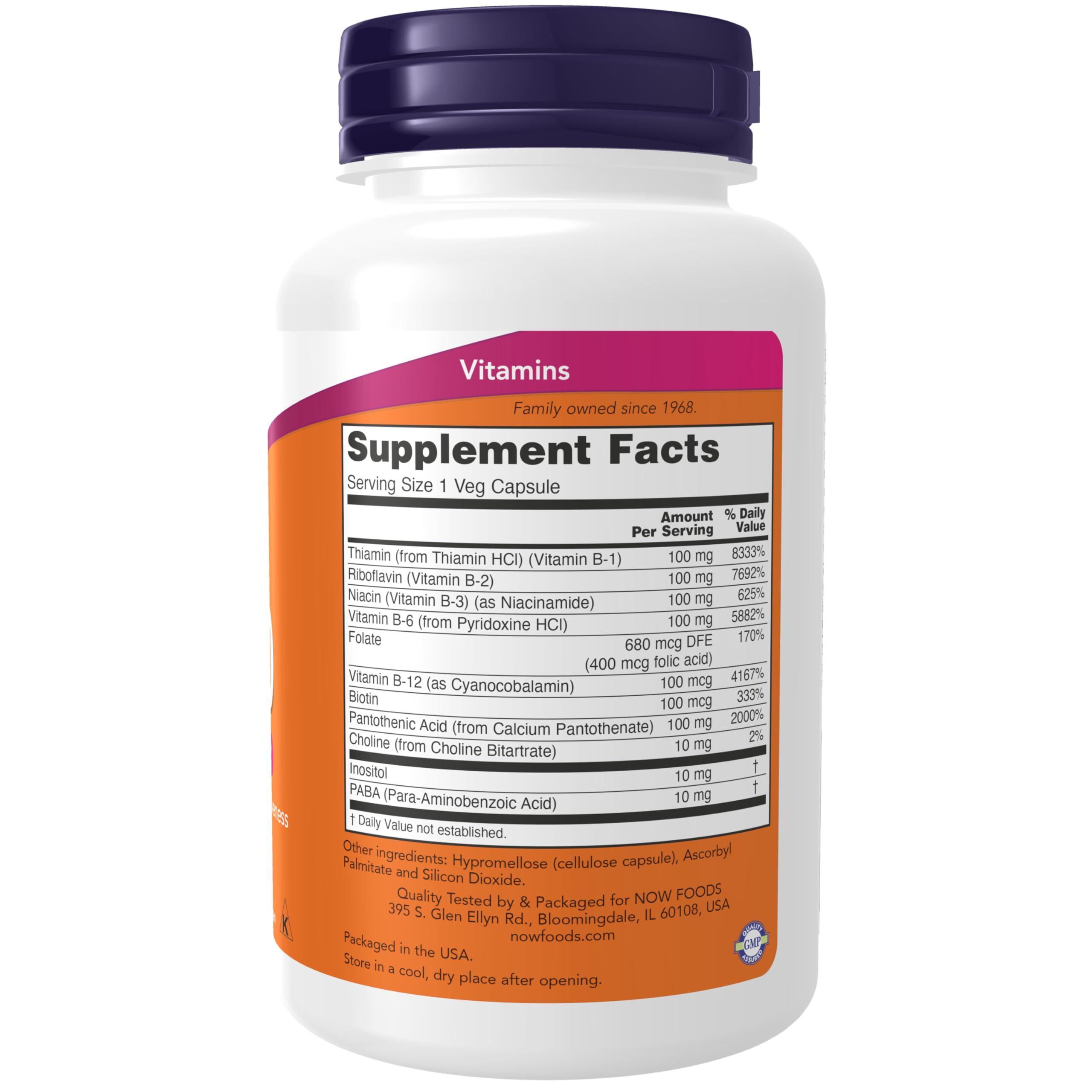 NOW Foods Supplements, Vitamin B-100, Energy Production*, Nervous System Health*, 100 Veg Capsules - Image 2
