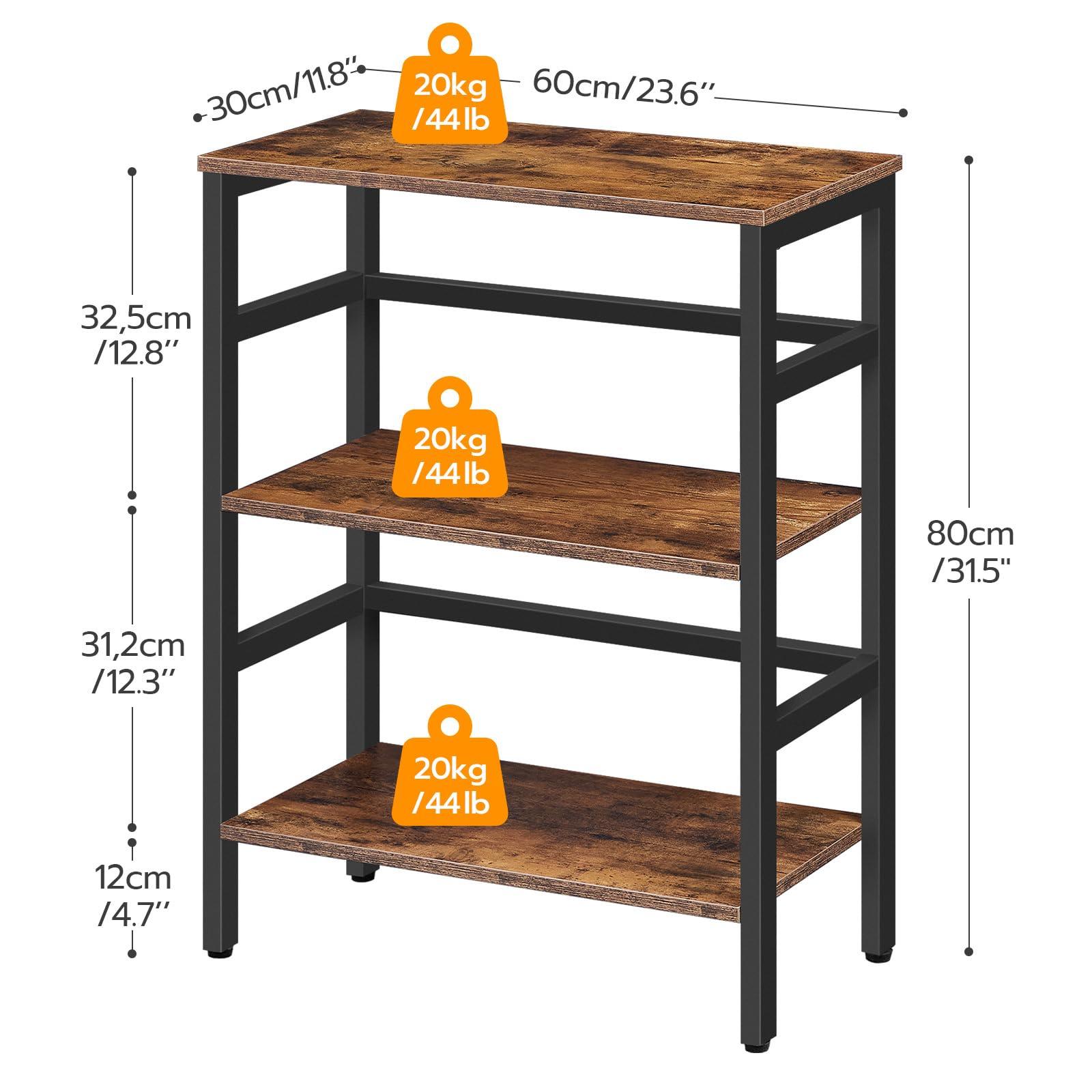HOOBRO 3 Tier Bookshelf, 23.6"L Industrial Bookcase, Record Storage Rack with Side Fence, Wood Storage Shelf with Metal Frame, Rustic Open Display Shelf for Living Room, Bedroom, Rustic Brown BF86CJ01 - Image 3