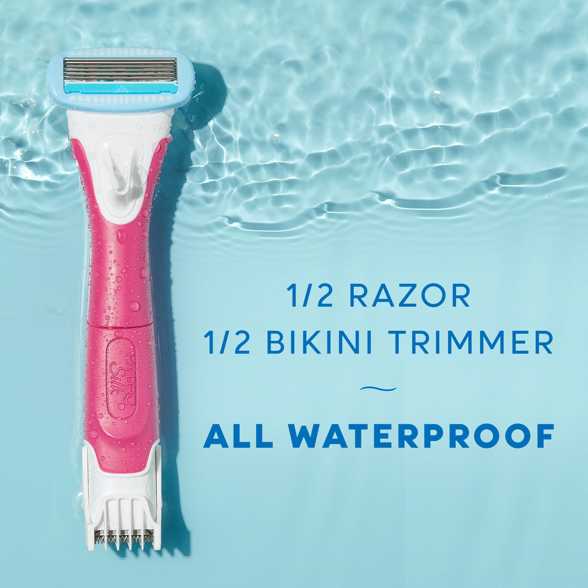 Schick Hydro Silk TrimStyle Razor with Bikini Trimmer for Women | 2-in-1 Bikini Razor for Women and Womens Trimmer for Pubic Hair, Includes 1 Waterproof Handle, 3 Refills & 1 AAA Battery - Image 2