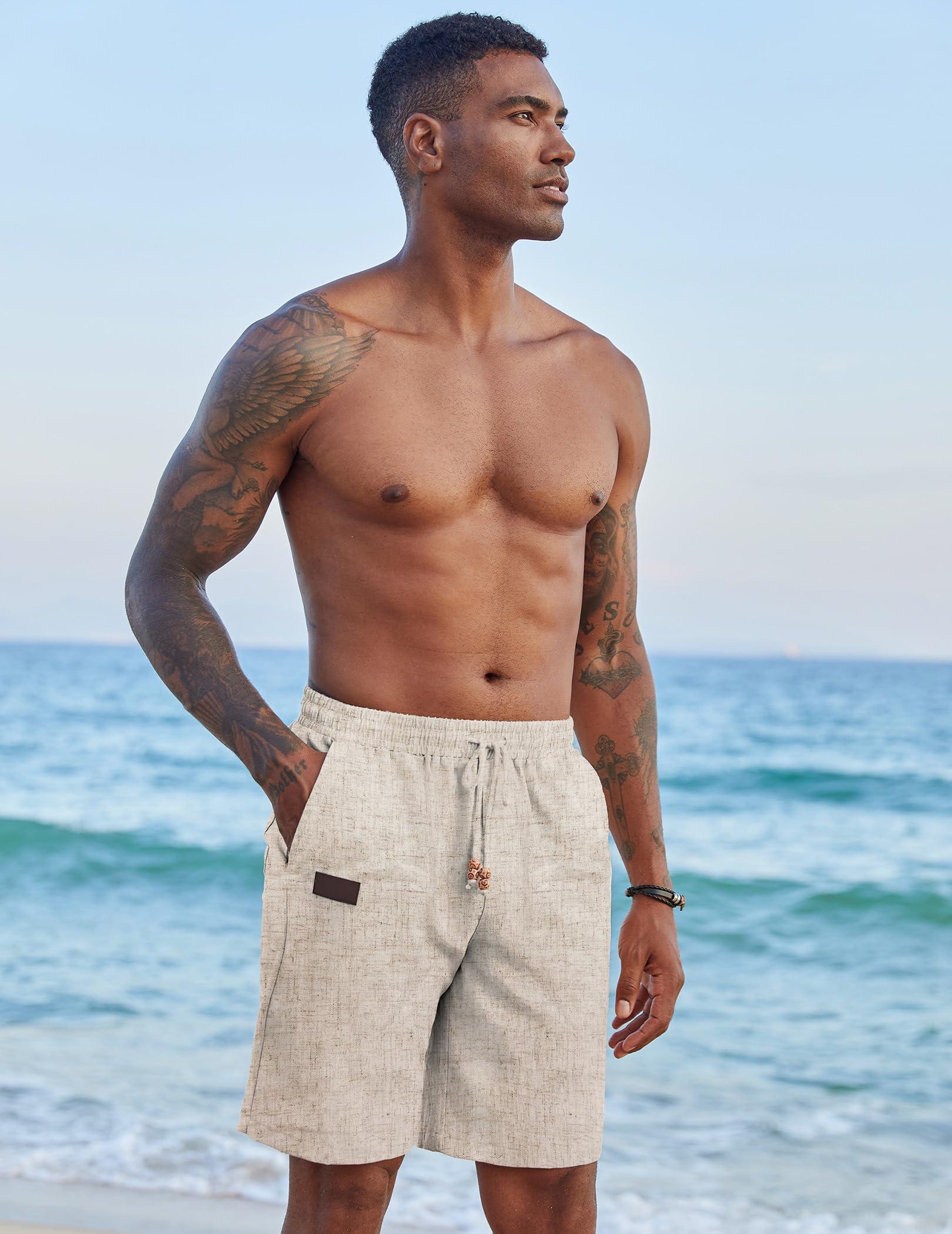 COOFANDY Mens Casual Linen Shorts Elastic Waist Drawstring Loose Fit Summer Beach Vacation Shorts with Pockets - Image 2
