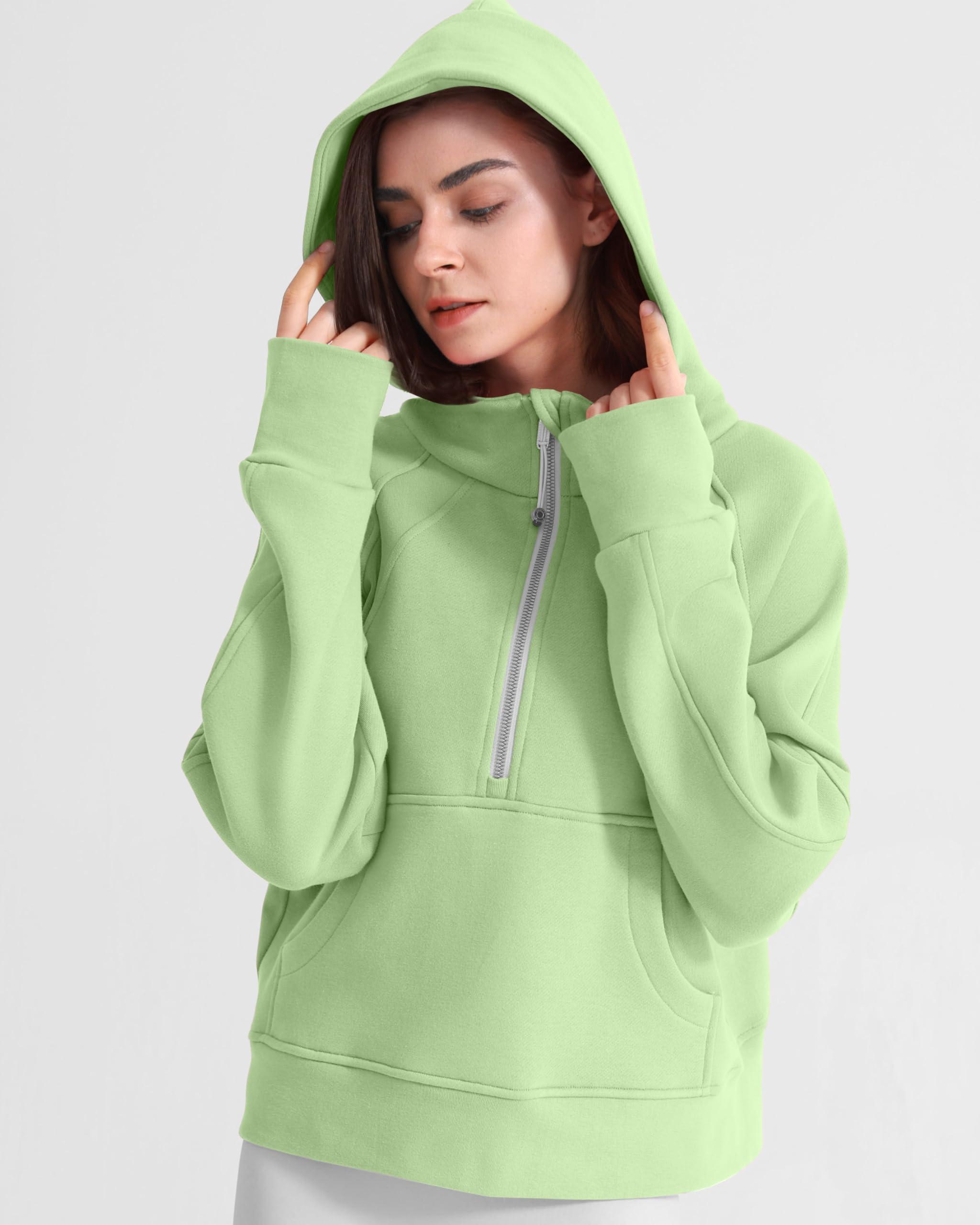 ISEEGZ Womens Fleece Lined Half Zip Pullover Cotton Winter Warm Scuba Sweatshirt for Women with Thumbhole Pocket - Image 4