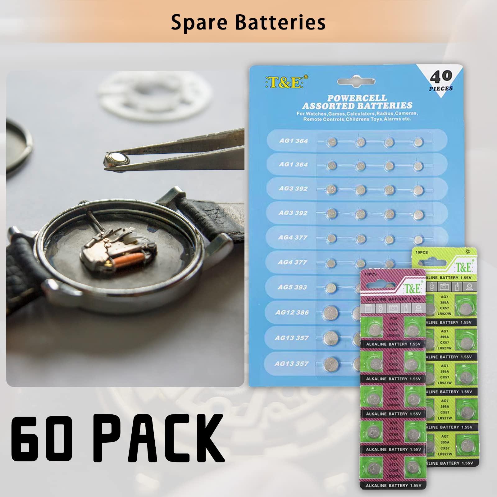 Professional Watch Repair Kit, GLDCAPA Watch Battery Replacement Kit, Watch Repair Tools with Carrying Case, Watch Link Removal Tool Kit, Watch Case Opener, Watch Press Set with 60pcs Watch Battery - Image 4