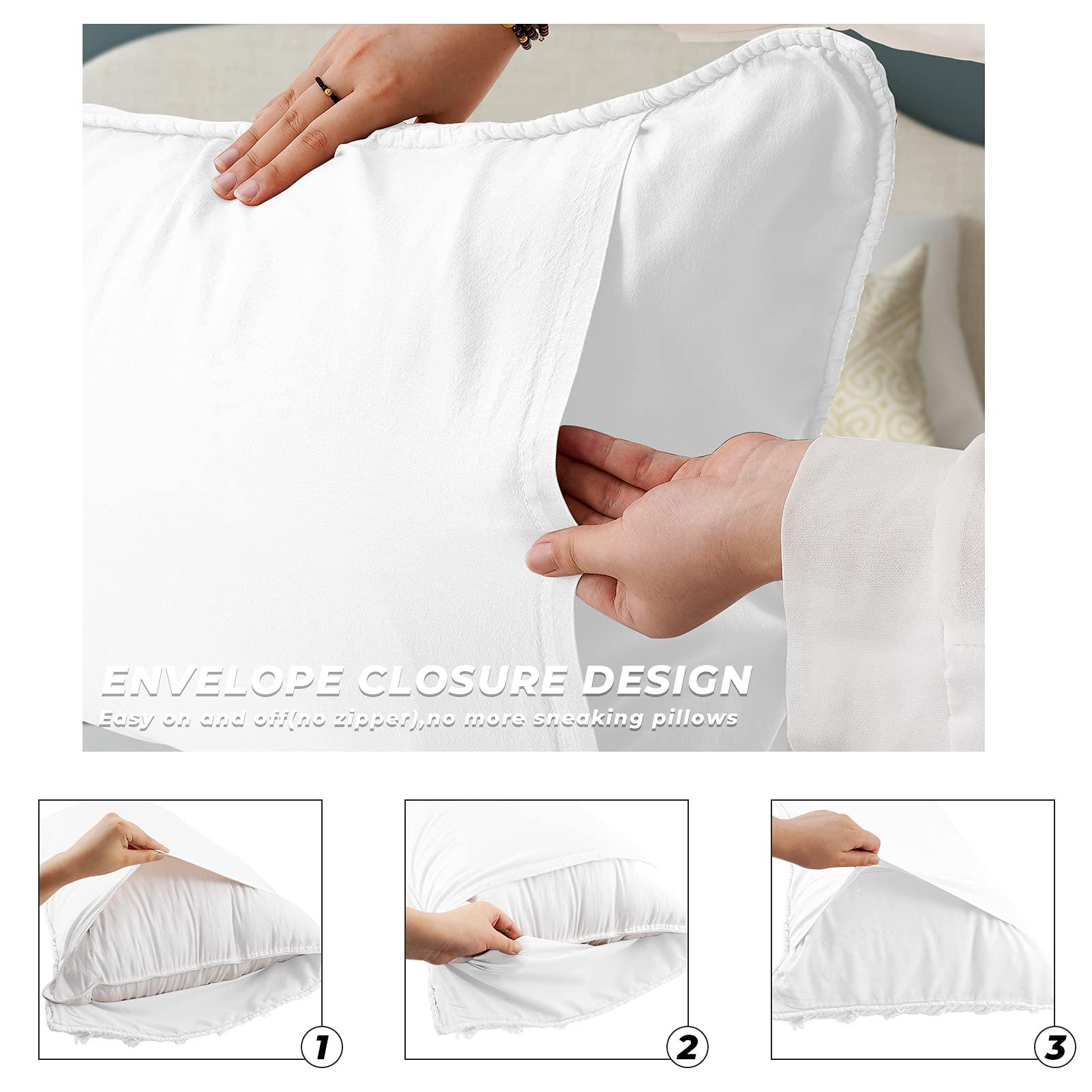 BOSOWOS Standard Size Pillow Shams Set of 2, Ultra Soft Breathable 20 x 26 Inches Pillow Case Envelope Closure, Microfiber Farmhouse Bed Pillowcases for Easy Care, White - Image 4