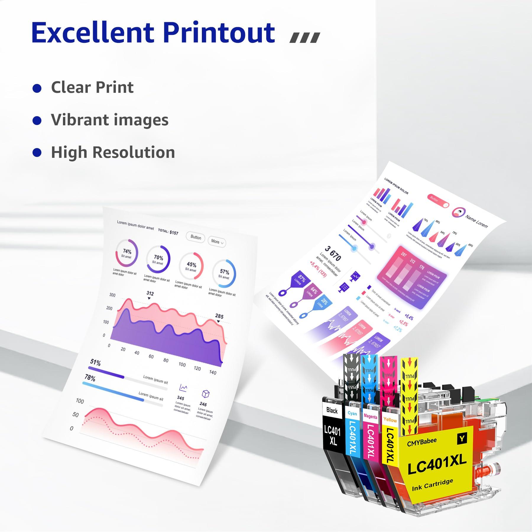 CMYBabee LC401XL Ink Cartridges for Brother Printer - Compatible with Brother LC401, MFC-J1010DW, MFC-J1012DW, MFC-J1170DW, DCP-J1800DW, DCP-J1140DW (BK, C, M, Y, 4 Pack) - Image 6