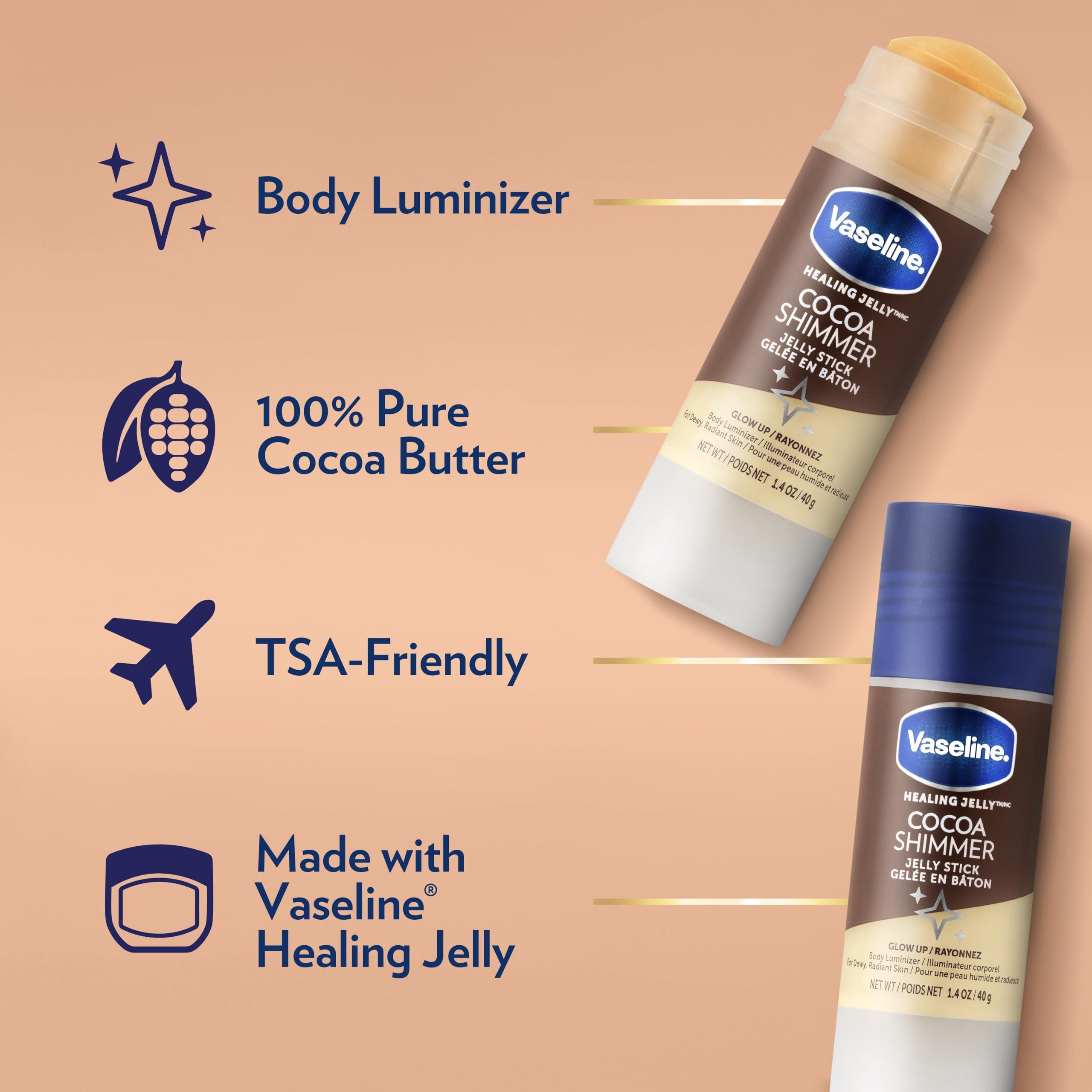 Vaseline Cocoa Shimmer Jelly Stick – Non-Greasy Moisturizer for Glowing Skin, Face & Body Lotion, Travel-Size, 1.4 Oz Ea, Pack of 3. - Image 5
