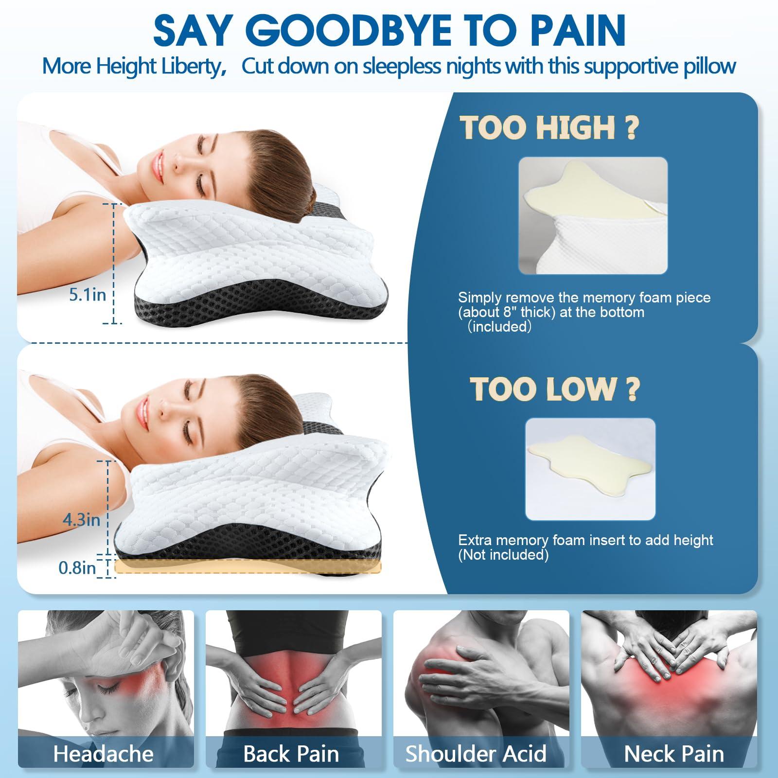 CHxxy Memory Foam Pillows, Cervical Pillow for Neck and Shoulder Pain Relief, Ergonomic Contour Bed Pillow, Soft for Side Sleep Stomach Sleeping and Back Sleeper - Image 2