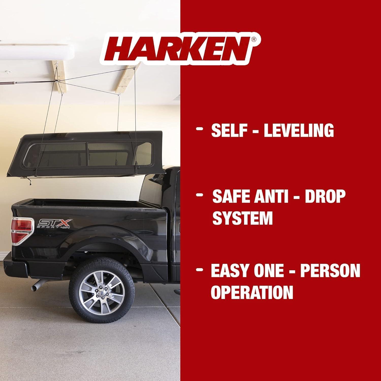 HARKEN - Truck Cap Overhead Garage Storage Hoist, Self-Leveling, Safe Anti-Drop System, Easy One-Person Operation, Smart Garage Organization - Image 2
